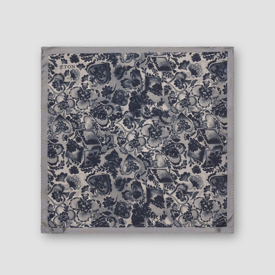 Dark Gray & Navy Floral Silk Pocket Square - ETON