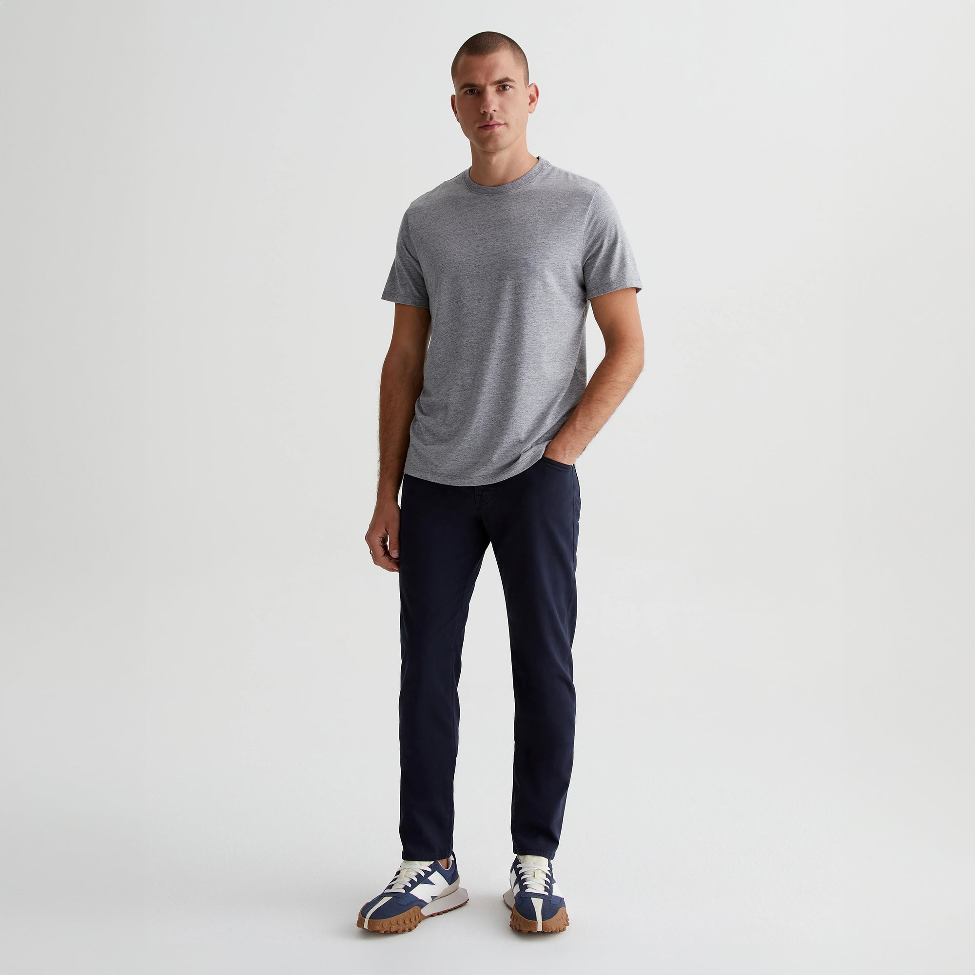 New Navy Modern Slim Tellis Sueded Pants - AG