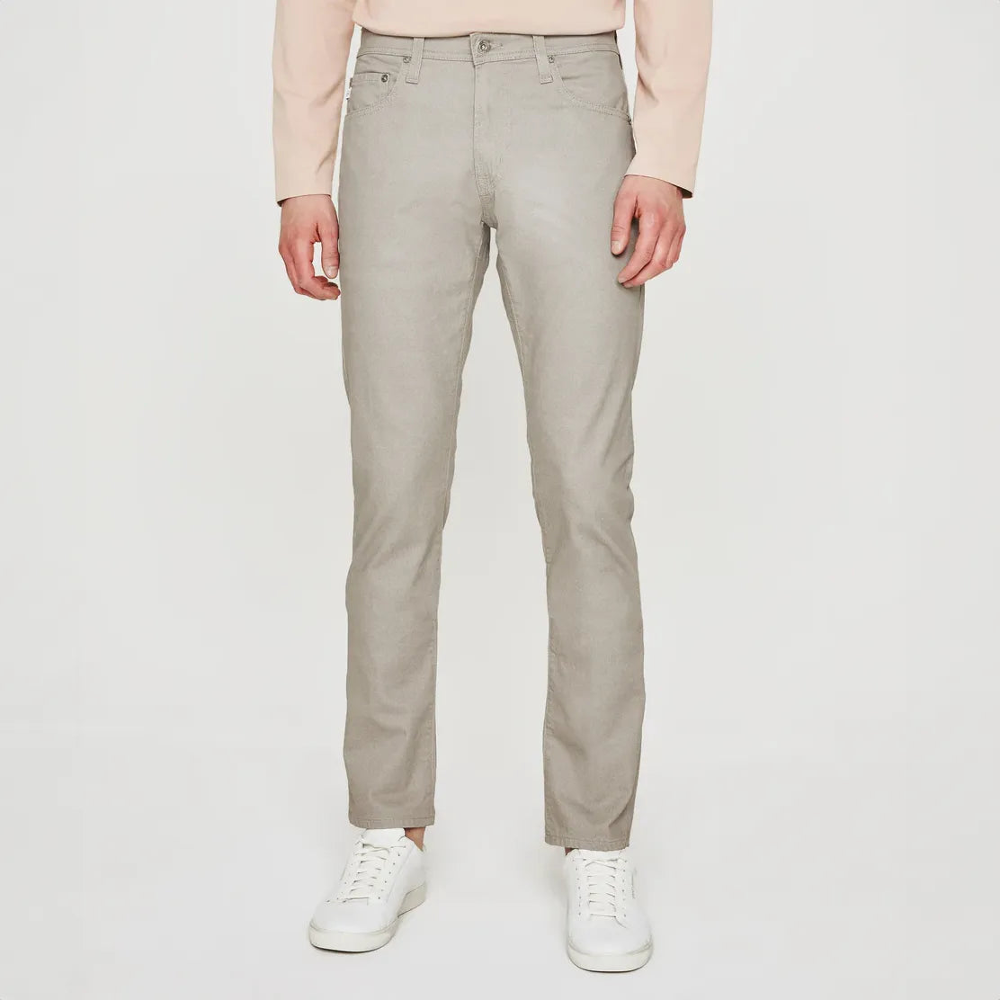 Culver Taupe Herringbone Patterned Modern Slim Tellis Sueded Pants - AG