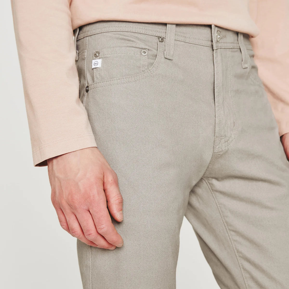 Culver Taupe Herringbone Patterned Modern Slim Tellis Sueded Pants - AG