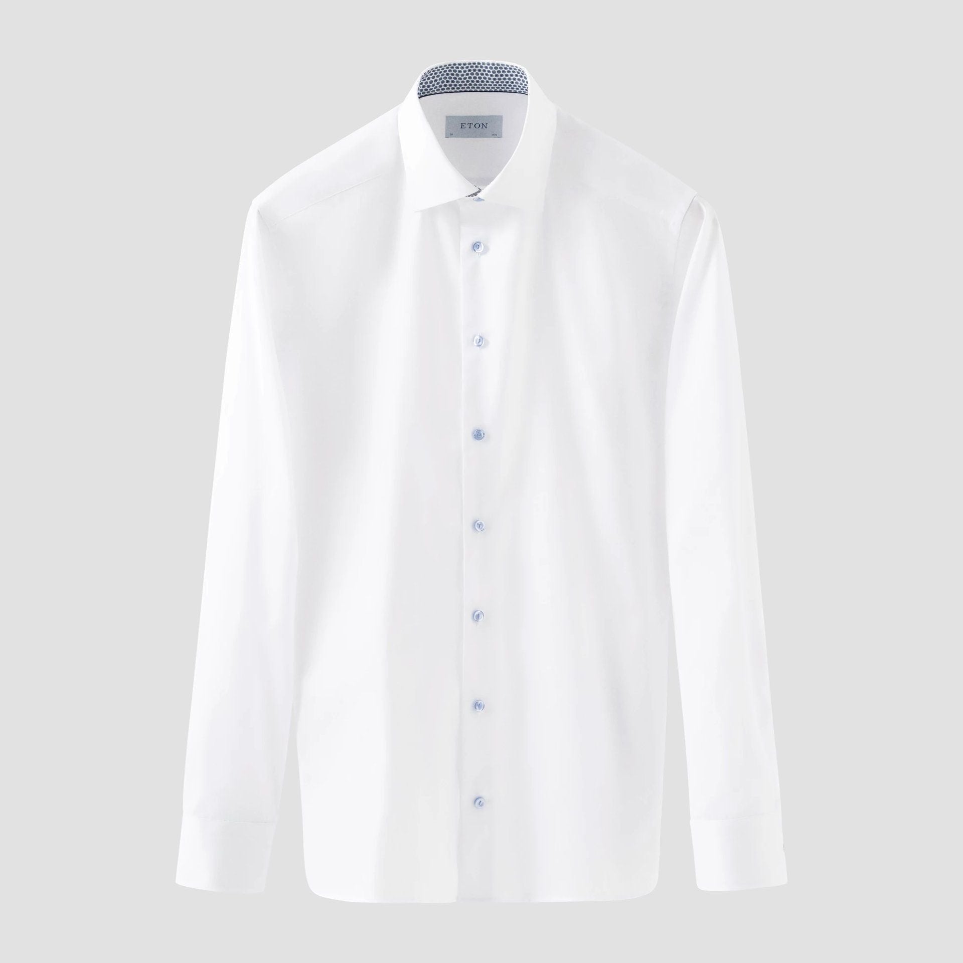 White Geometric Effect Contrast Signature Twill Slim Fit Shirt - ETON