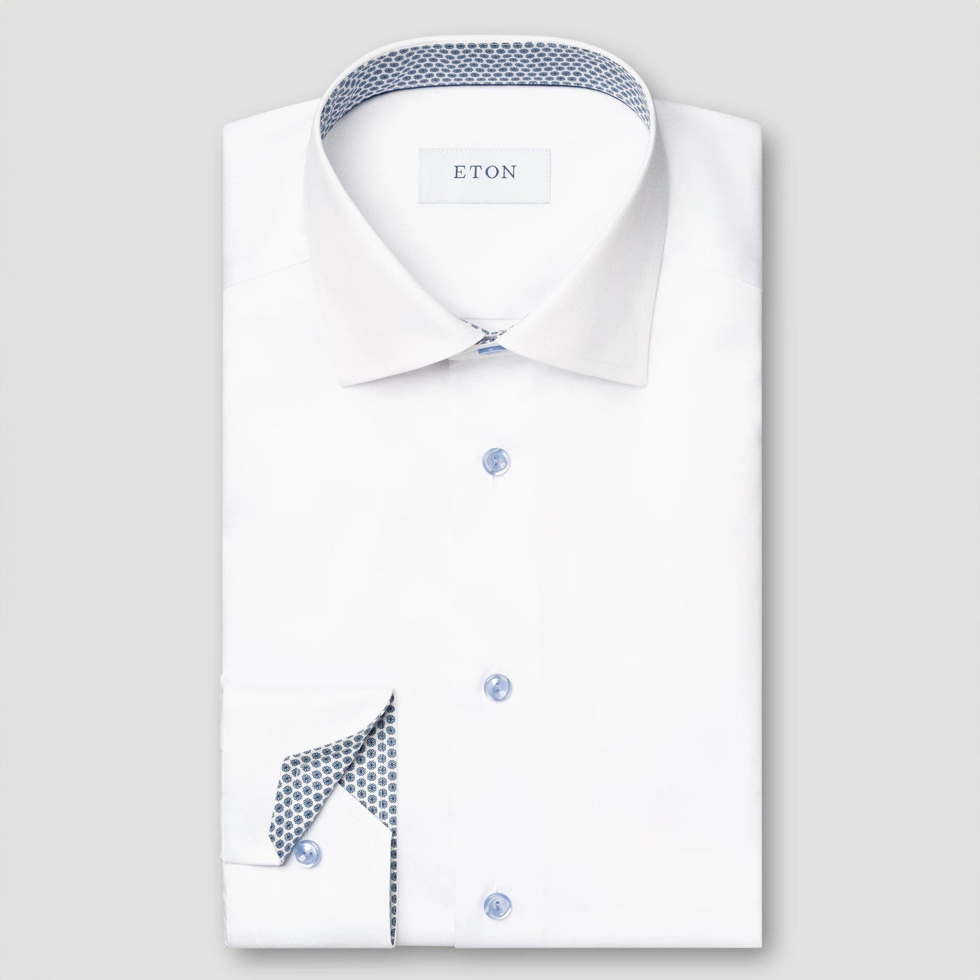 White Geometric Effect Contrast Signature Twill Slim Fit Shirt - ETON
