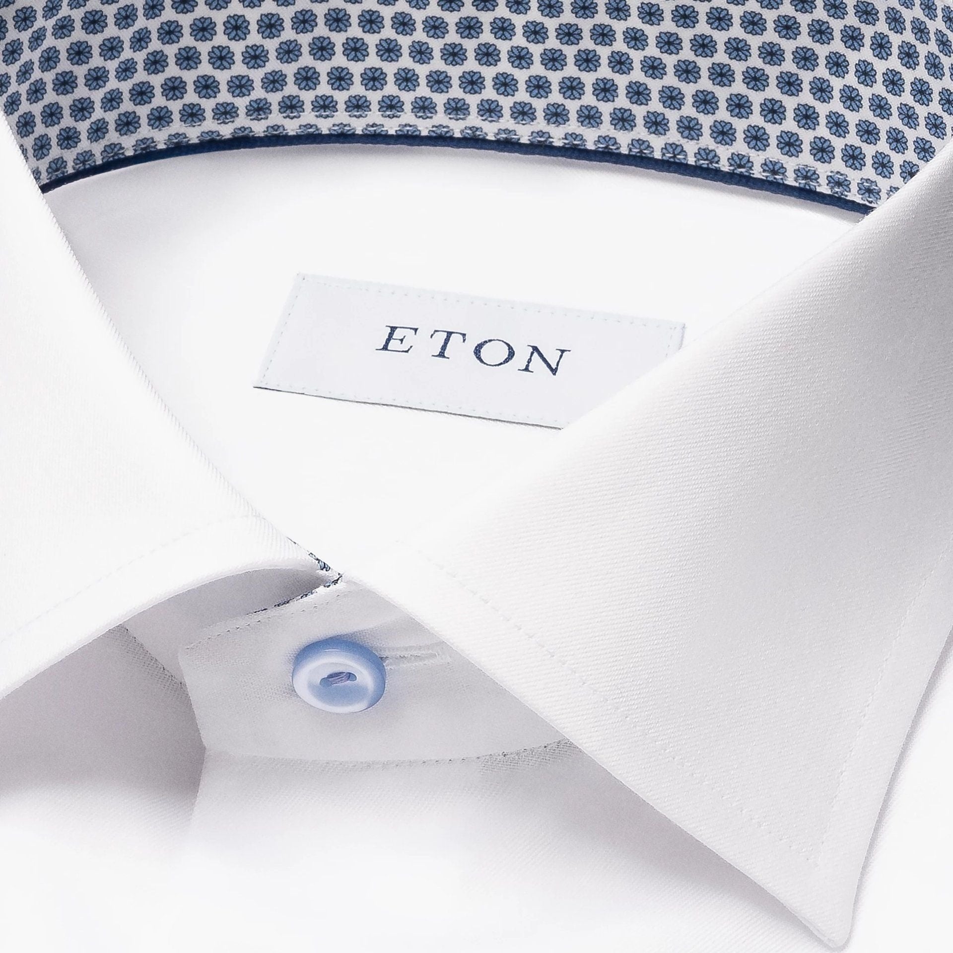White Geometric Effect Contrast Signature Twill Slim Fit Shirt - ETON