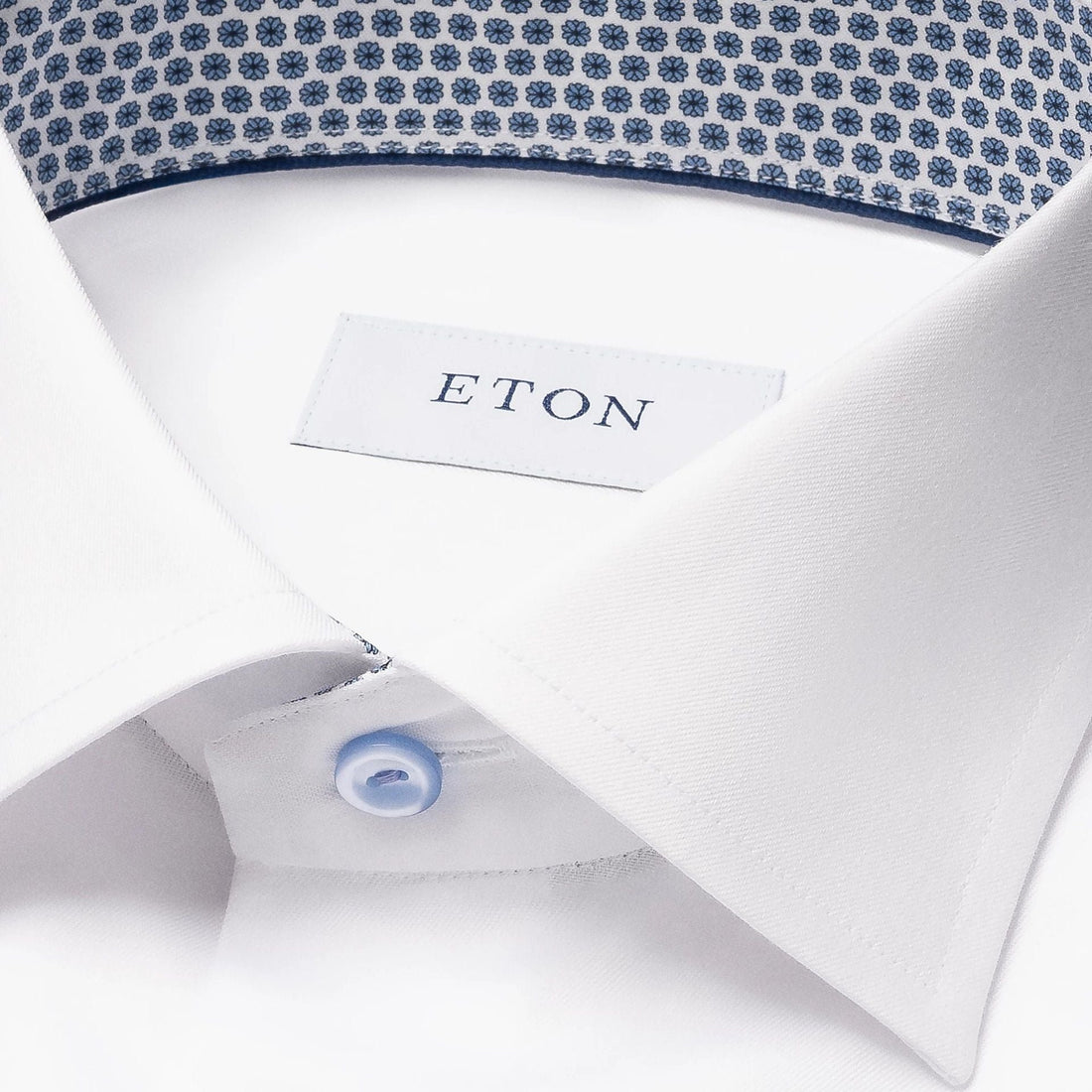 White Geometric Effect Contrast Signature Twill Slim Fit Shirt - ETON