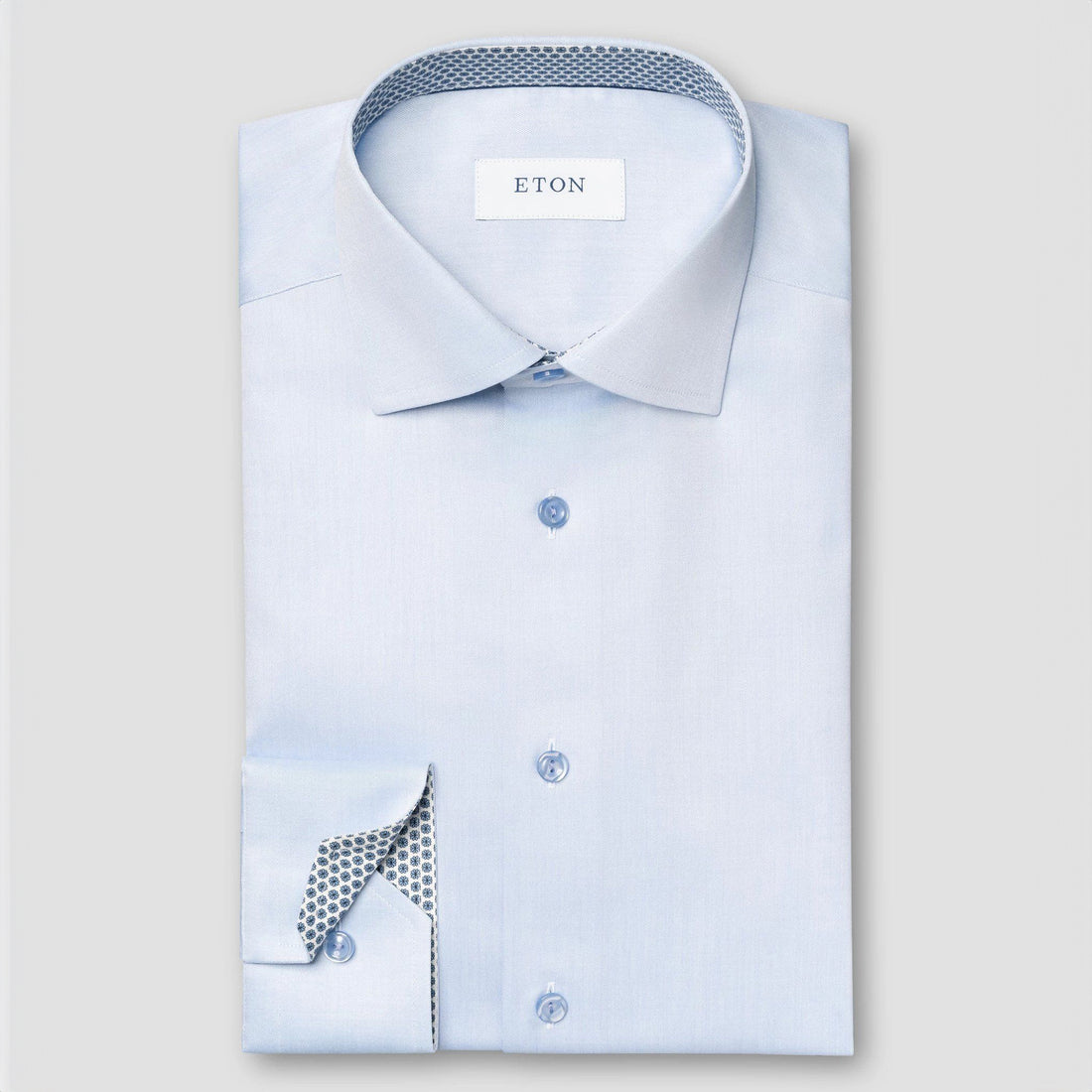 Light Blue Geometric Effect Contrast Signature Twill Slim Fit Shirt - ETON