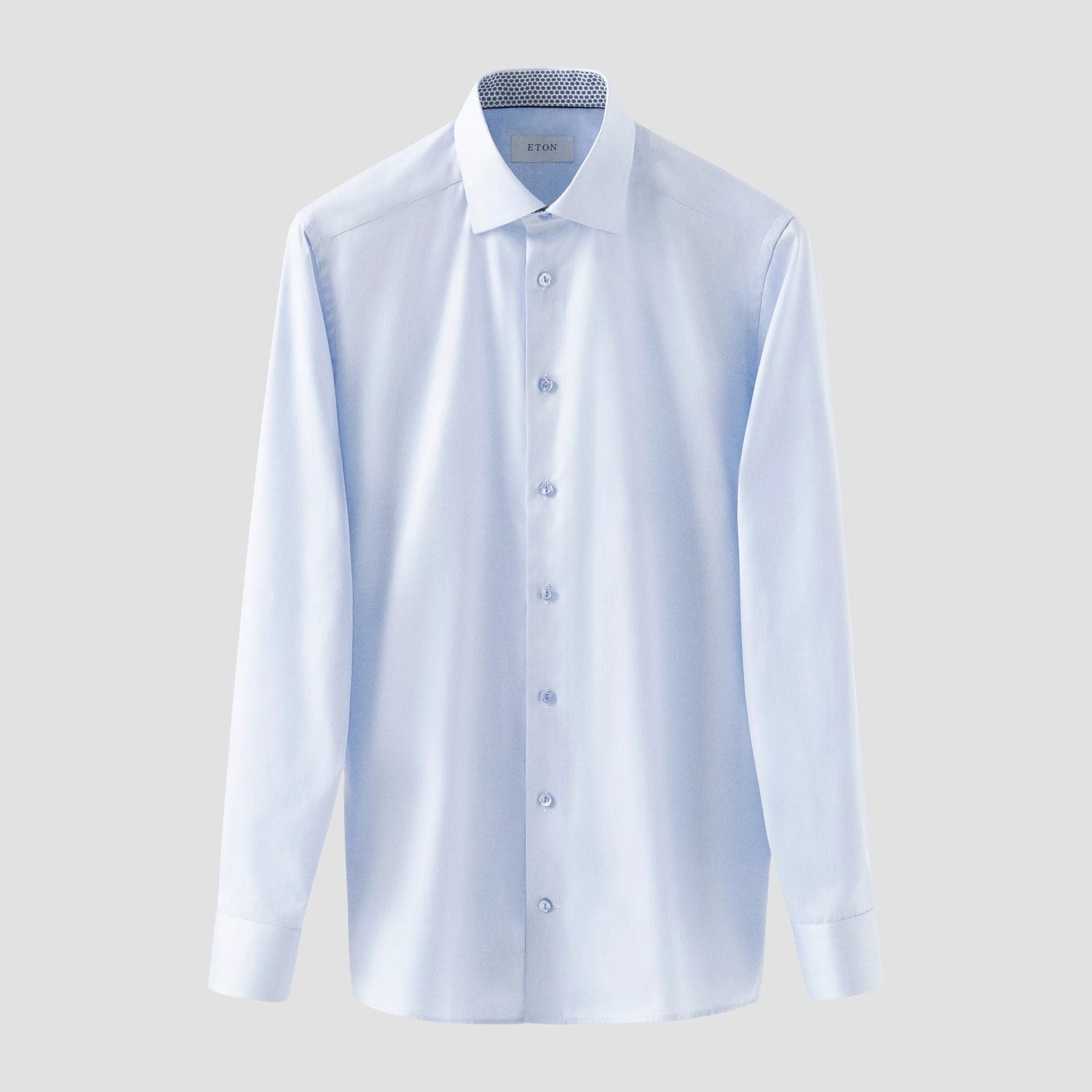 Light Blue Geometric Effect Contrast Signature Twill Slim Fit Shirt - ETON