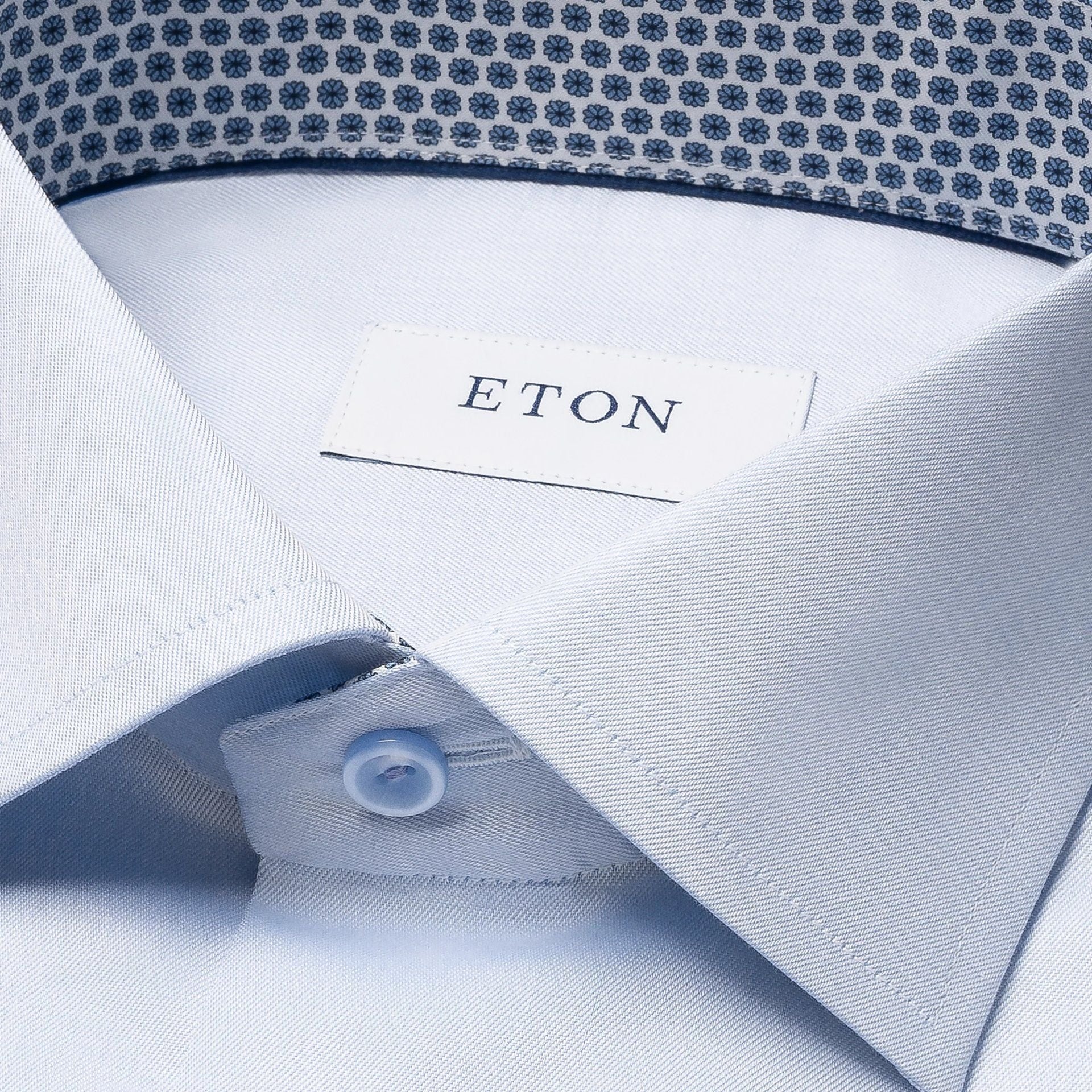 Light Blue Geometric Effect Contrast Signature Twill Slim Fit Shirt - ETON