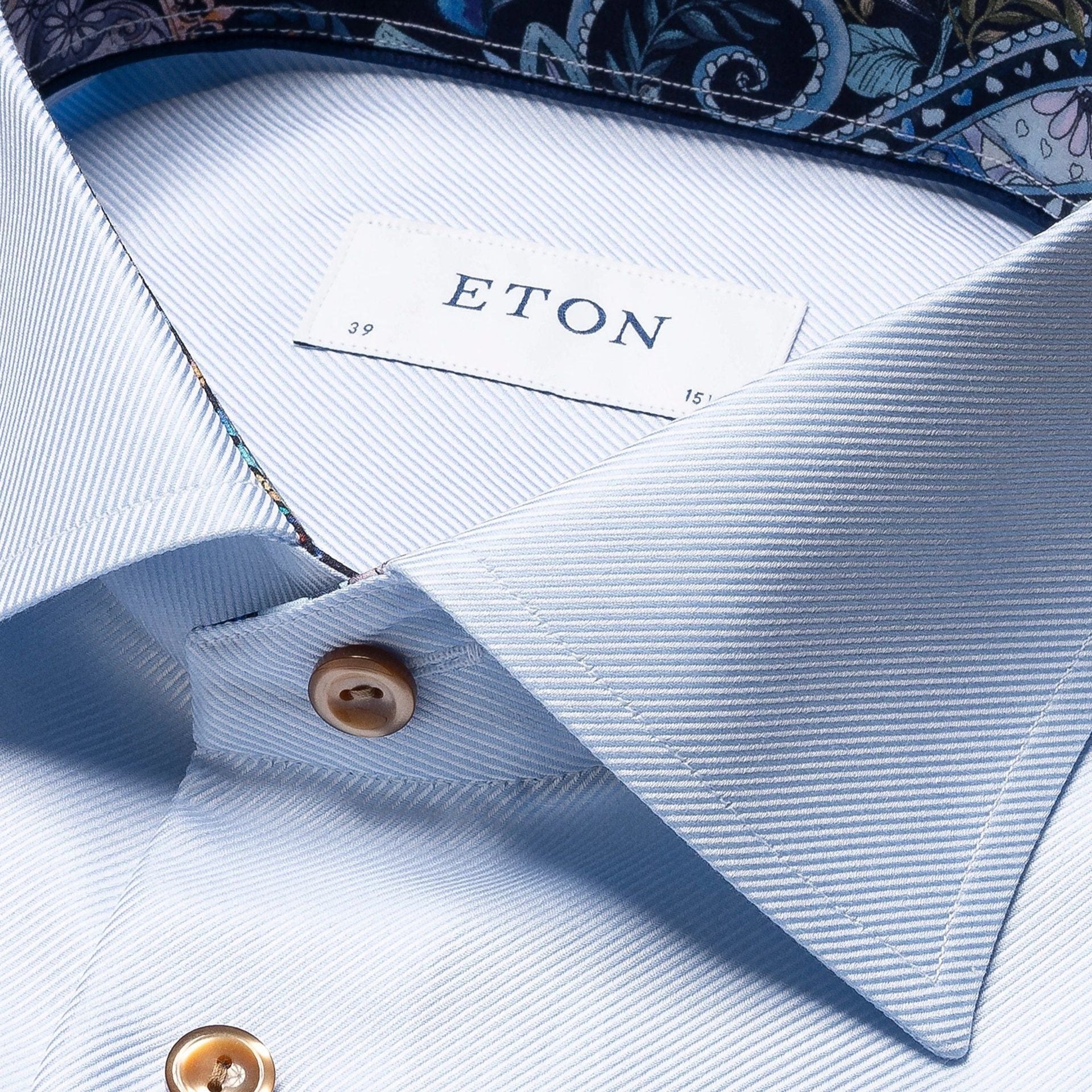 Light Blue Geometric Trim Textured Twill Contemporary Fit Shirt - ETON