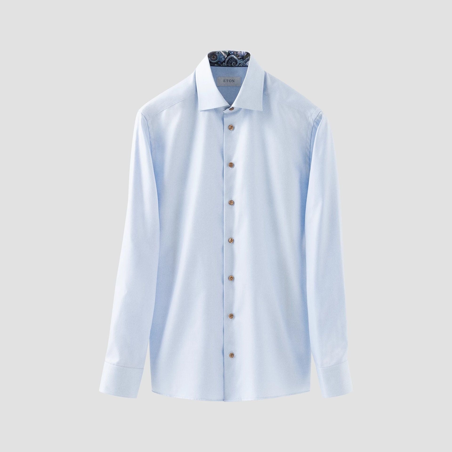 Light Blue Geometric Trim Textured Twill Contemporary Fit Shirt - ETON