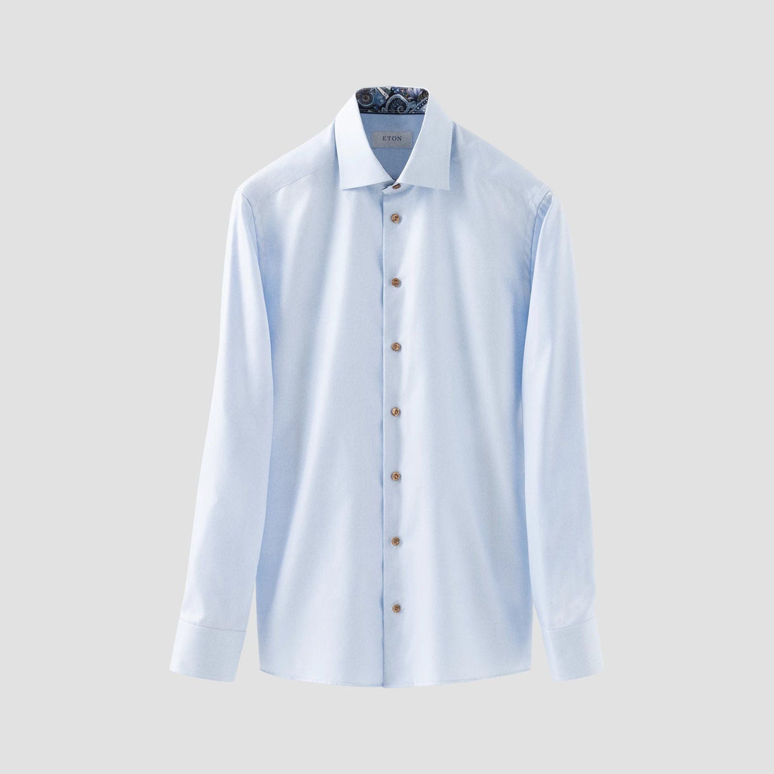 Light Blue Geometric Trim Textured Twill Contemporary Fit Shirt - ETON