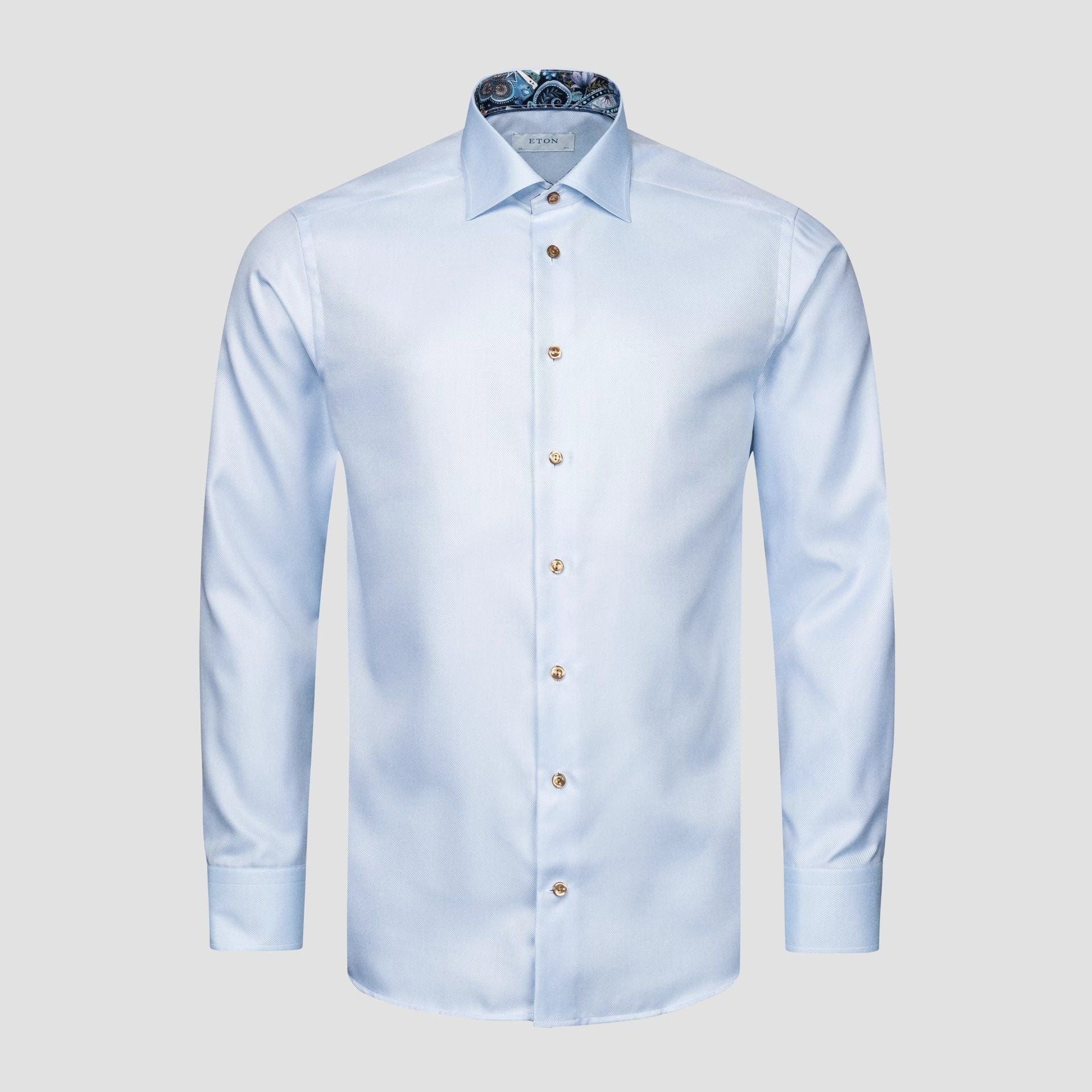 Light Blue Geometric Trim Textured Twill Contemporary Fit Shirt - ETON