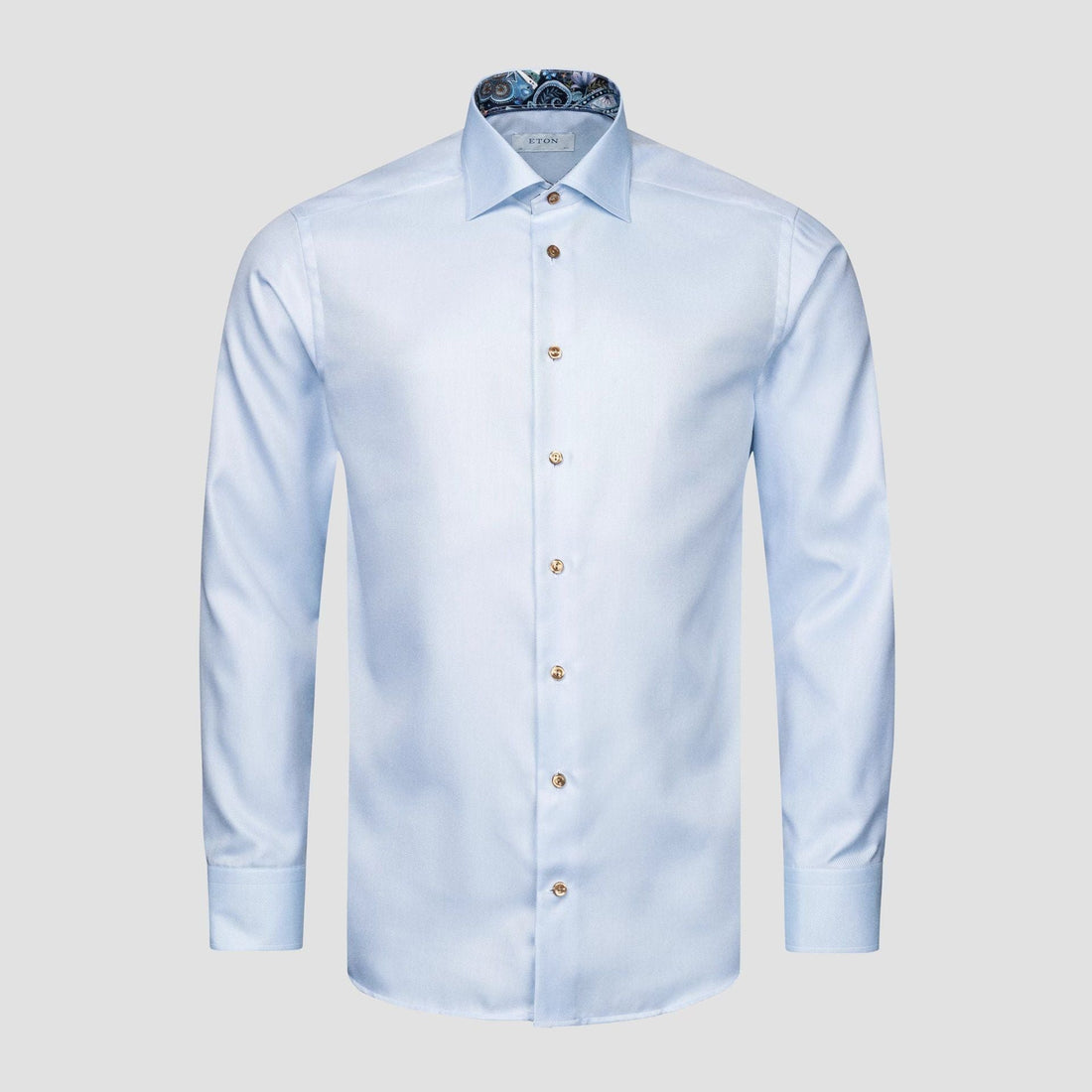 Light Blue Geometric Trim Textured Twill Contemporary Fit Shirt - ETON