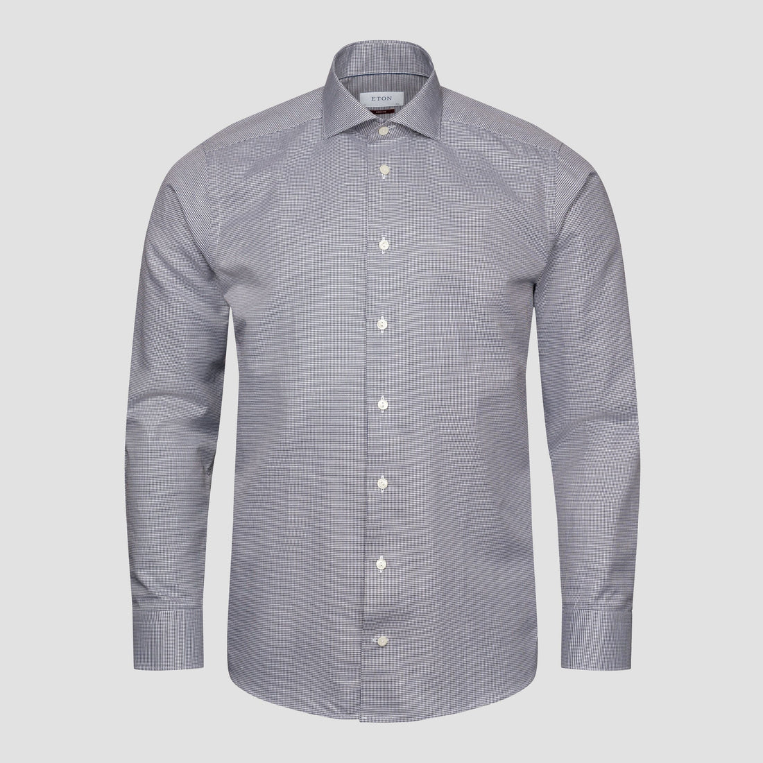 Navy Blue Houndstooth Cotton-Linen Contemporary Fit Shirt - ETON