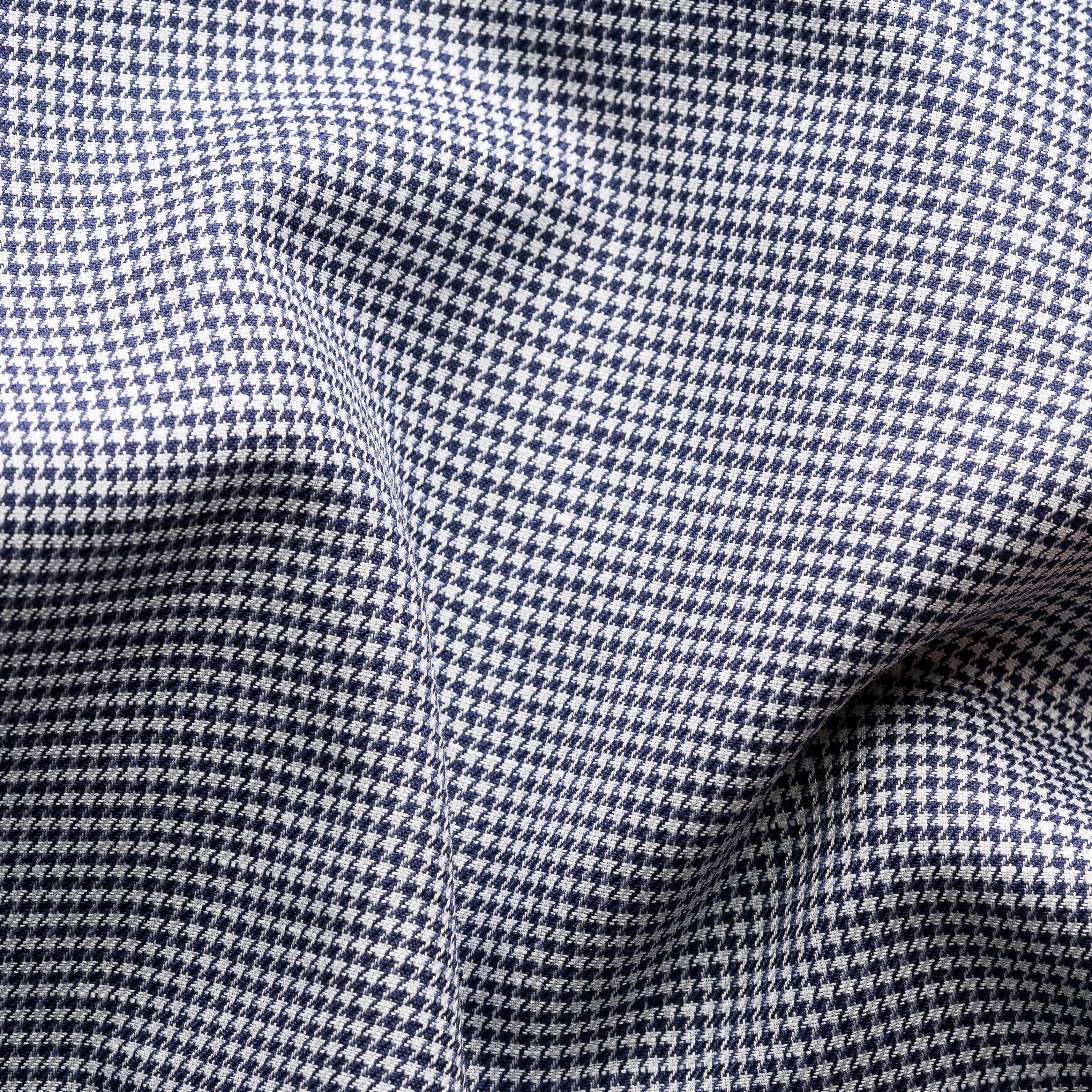 Navy Blue Houndstooth Cotton-Linen Contemporary Fit Shirt - ETON