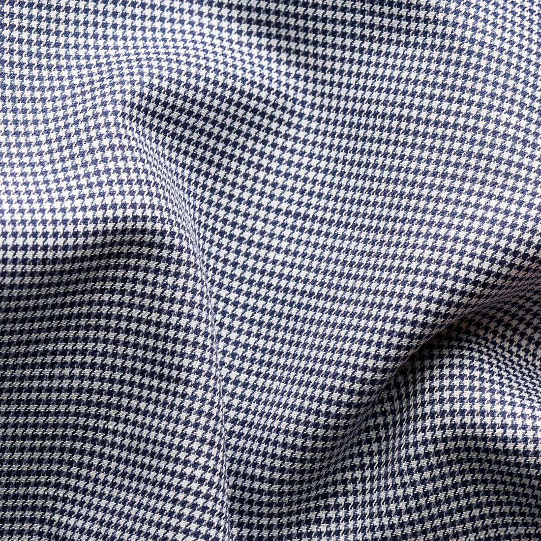 Navy Blue Houndstooth Cotton-Linen Contemporary Fit Shirt - ETON