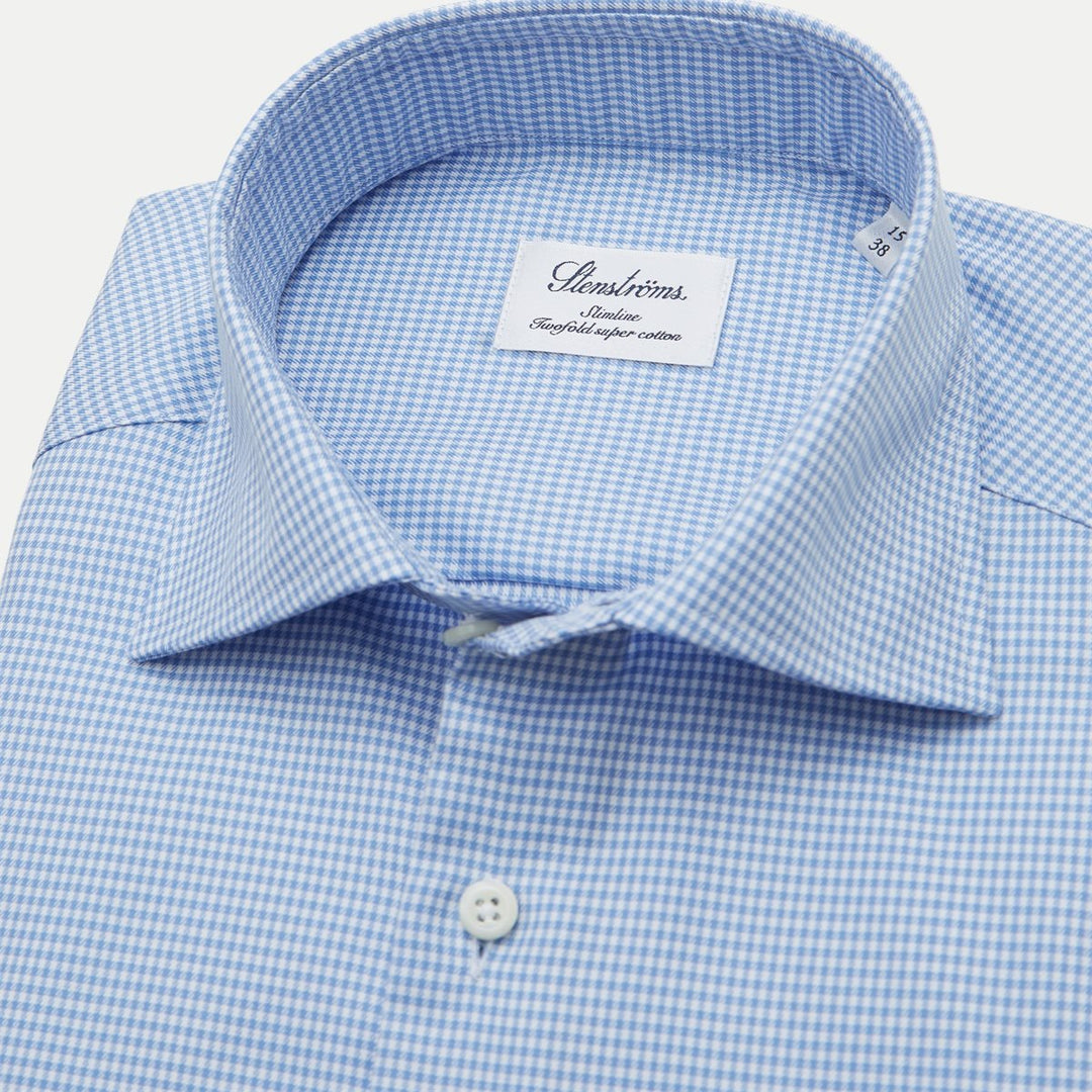 Blue Micro-Check Twill Slimline Shirt - Stenströms