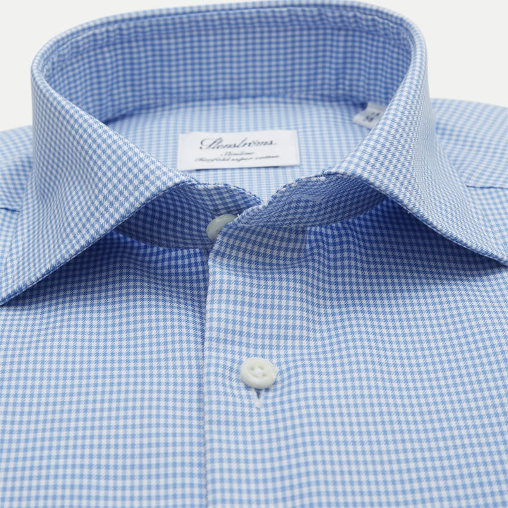 Blue Micro-Check Twill Slimline Shirt - Stenströms