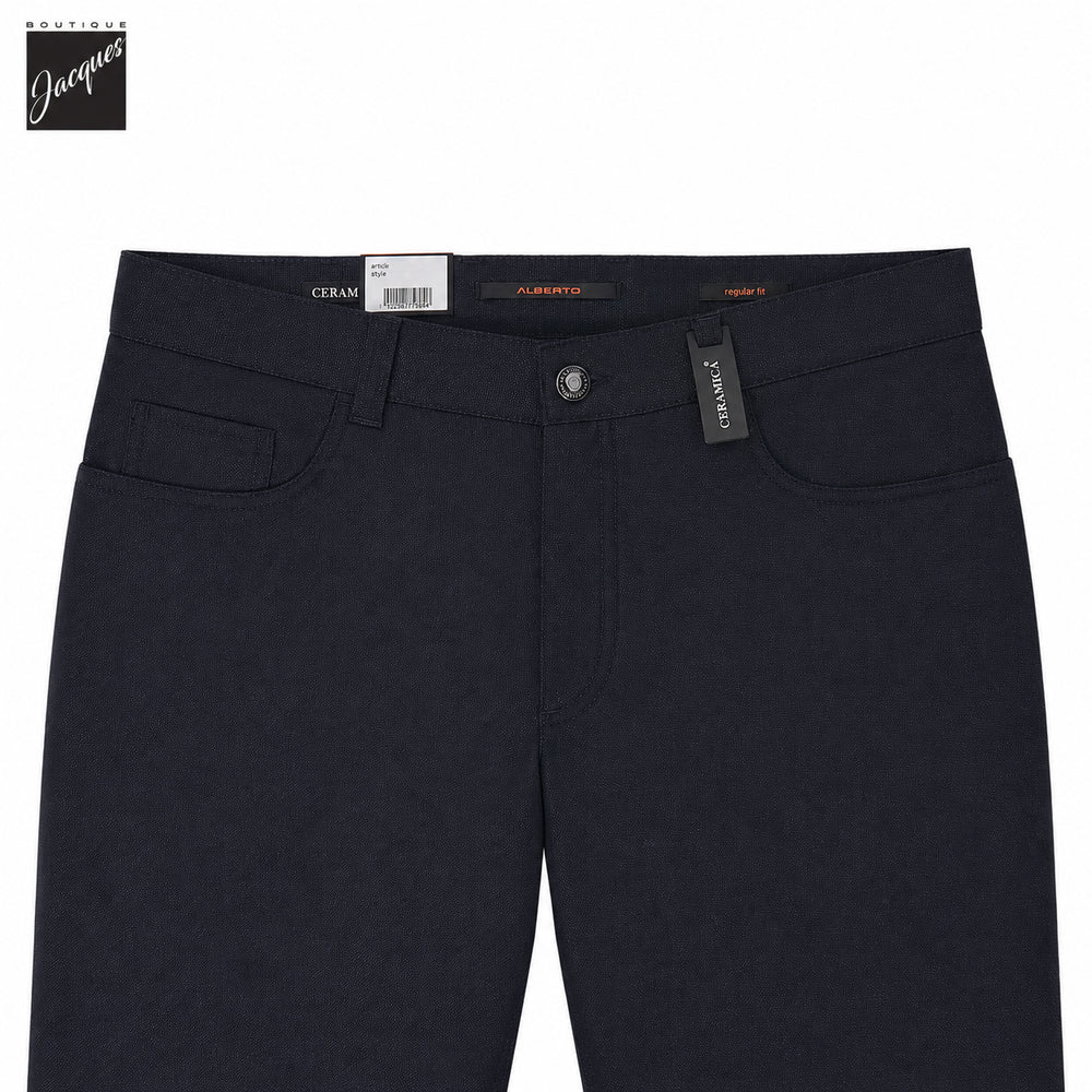 Navy Two-Tone Ceramica Pipe Regular Fit Five Pocket Pants - ALBERTO - Boutique Jacques International