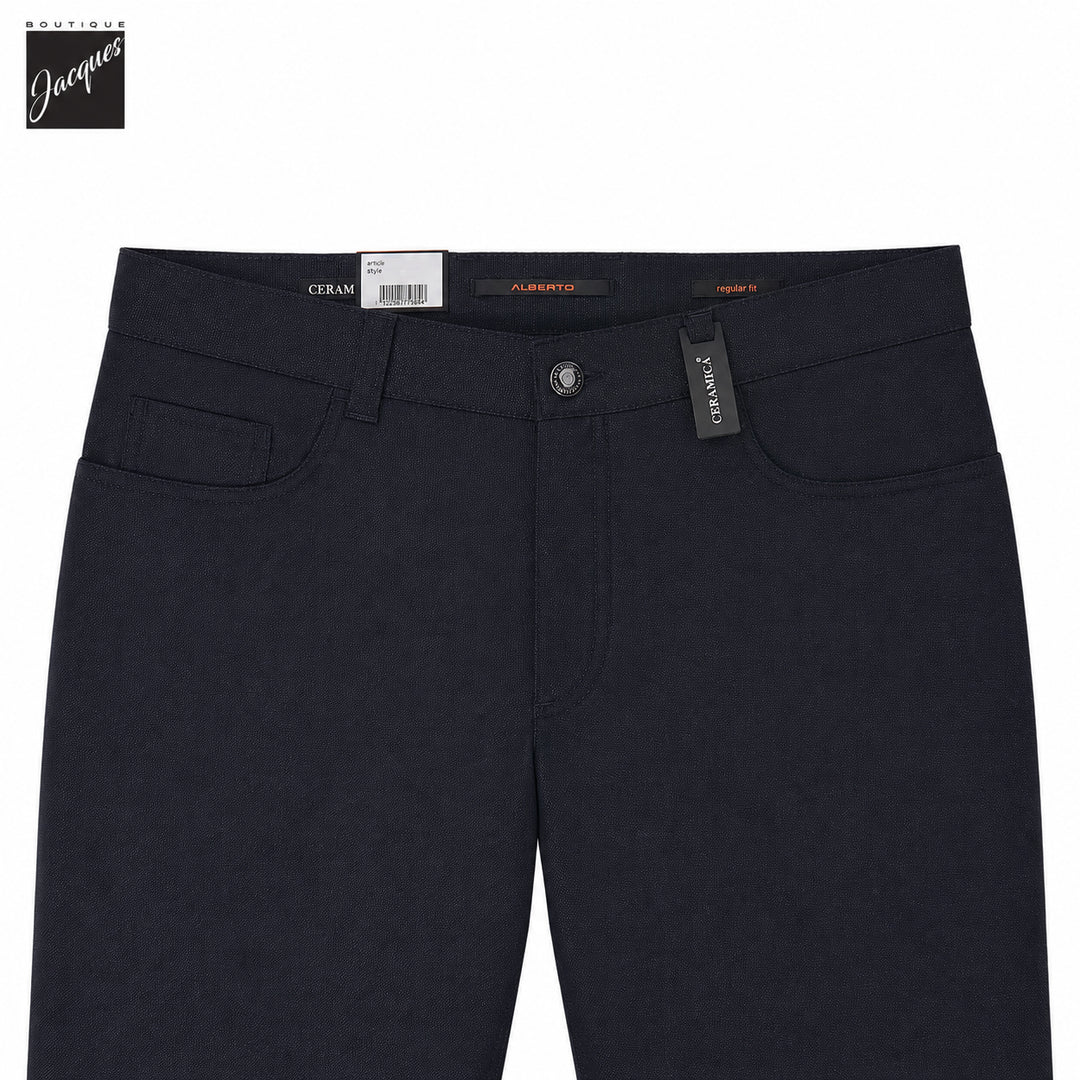Navy Two-Tone Ceramica Pipe Regular Fit Five Pocket Pants - ALBERTO - Boutique Jacques International