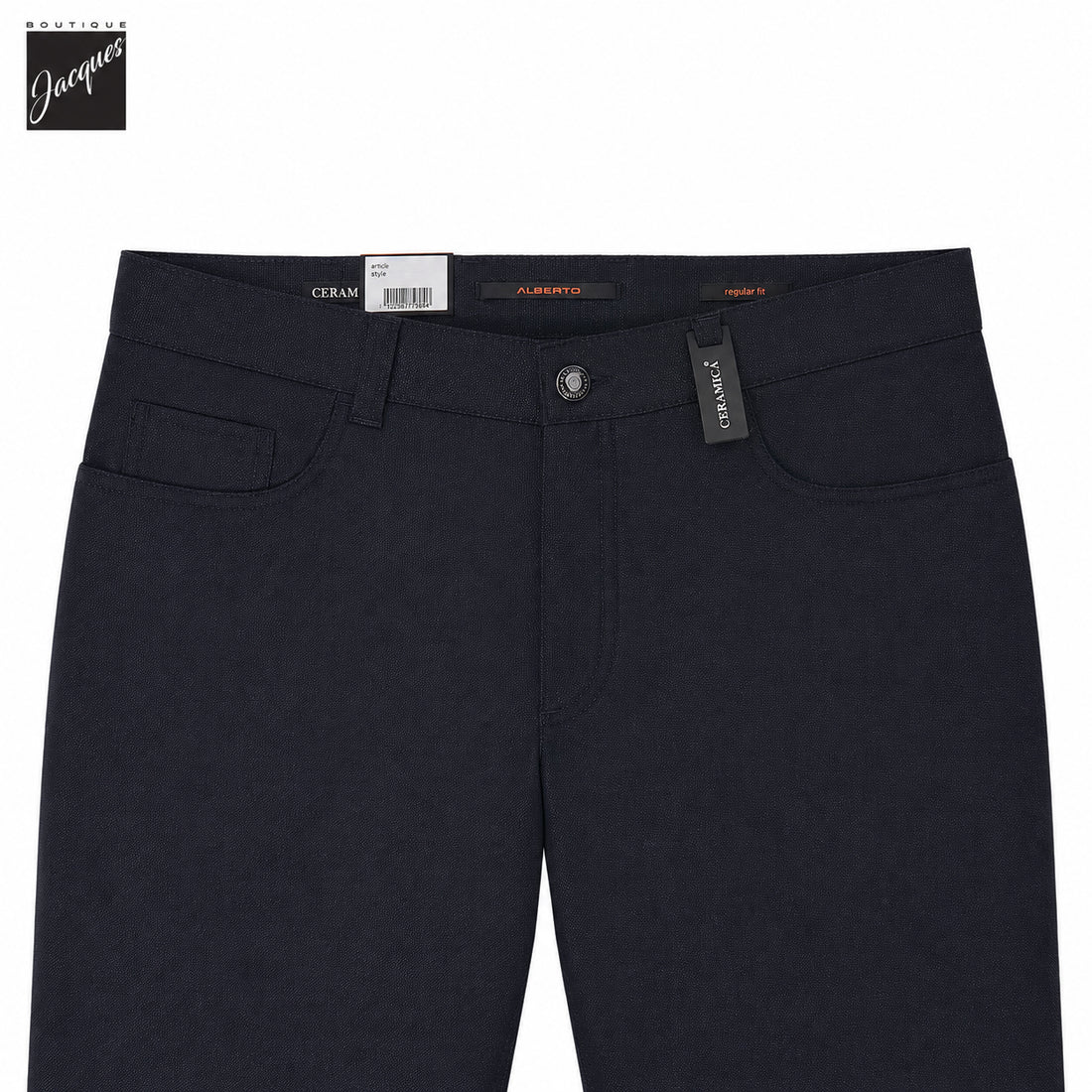 Navy Two-Tone Ceramica Pipe Regular Fit Five Pocket Pants - ALBERTO - Boutique Jacques International