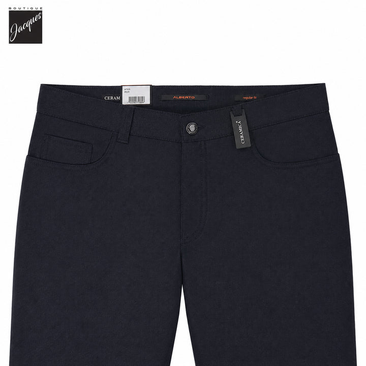 Navy Two-Tone Ceramica Pipe Regular Fit Five Pocket Pants - ALBERTO - Boutique Jacques International