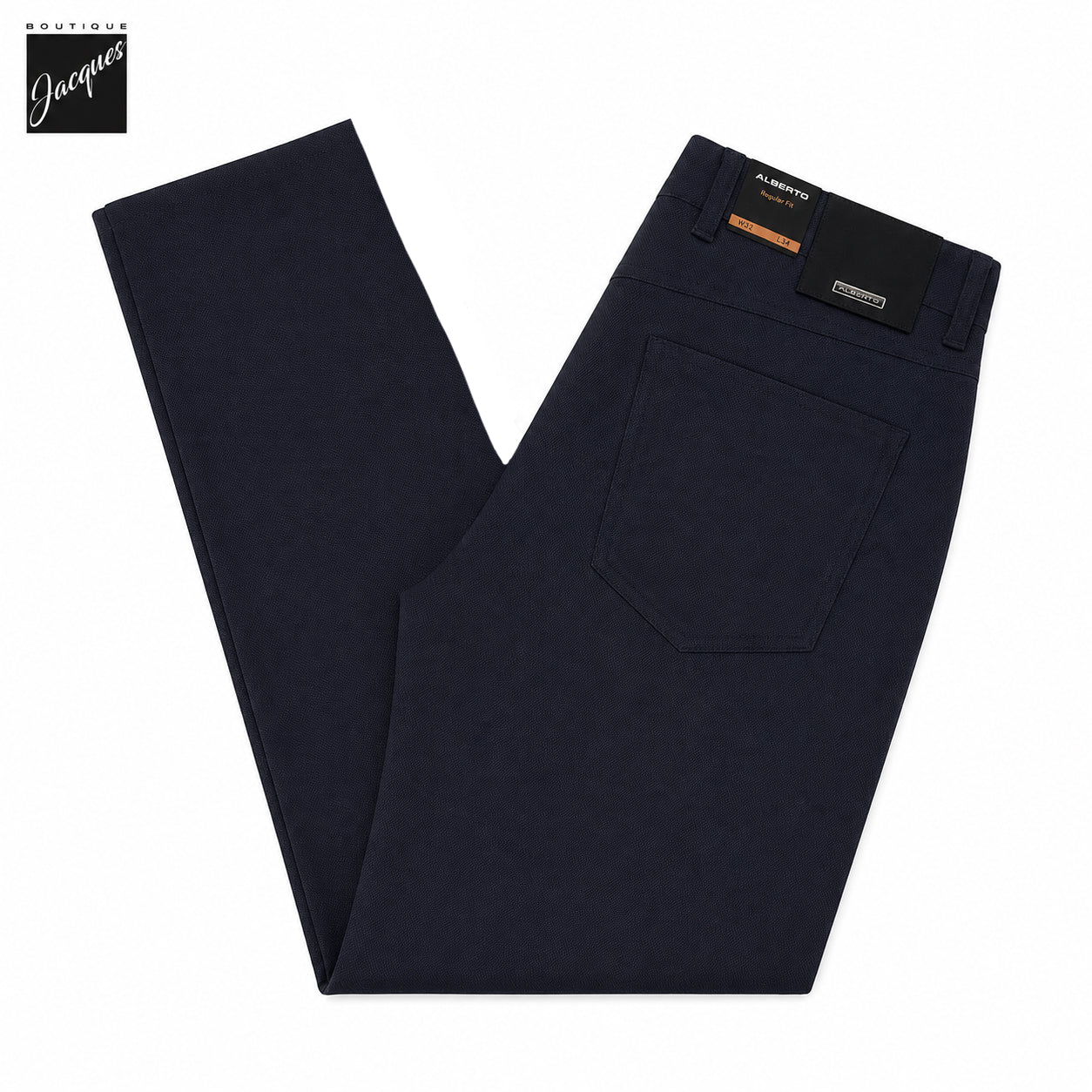 Navy Two-Tone Ceramica Pipe Regular Fit Five Pocket Pants - ALBERTO - Boutique Jacques International