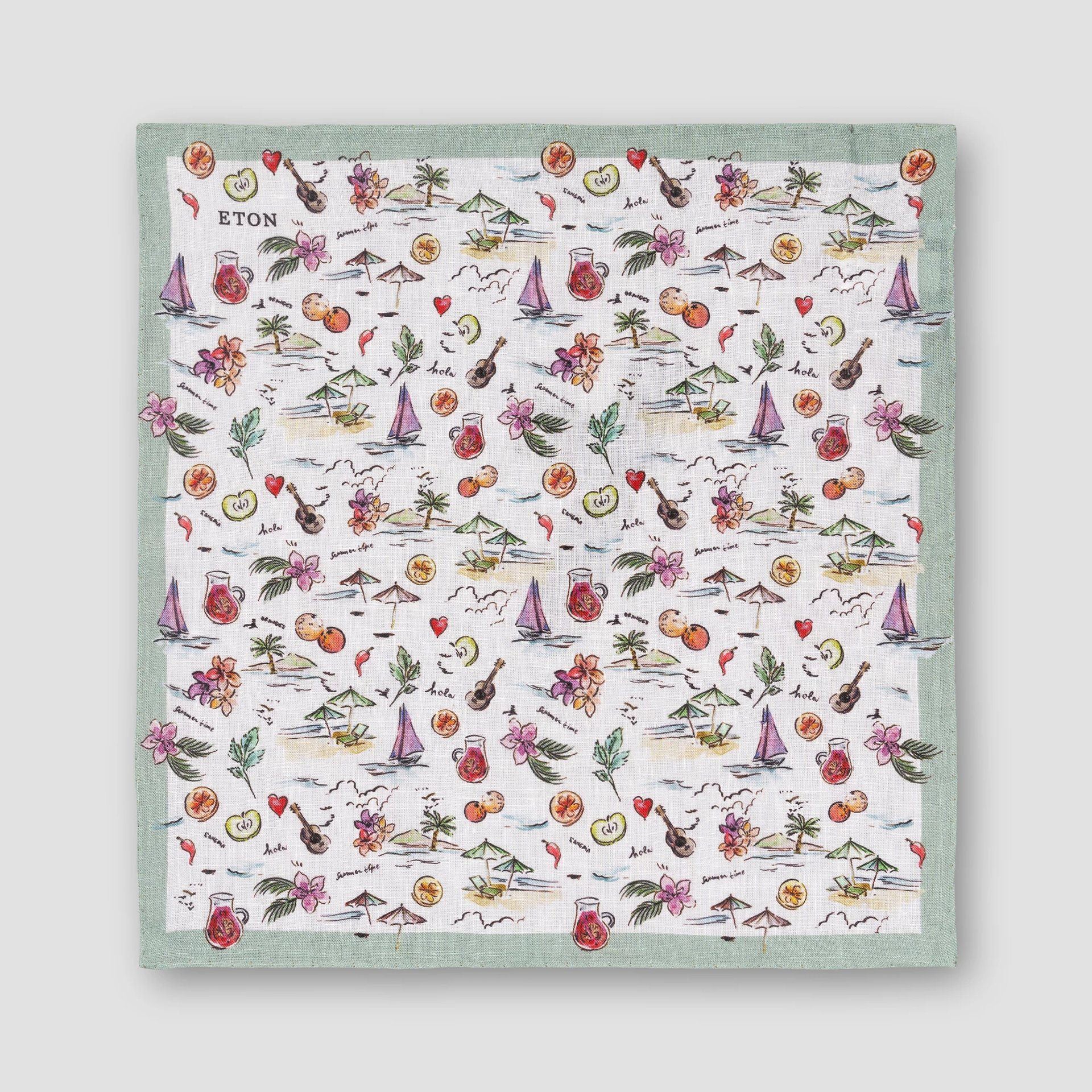 Multicolour Summer Beach Motif Linen Pocket Square - ETON