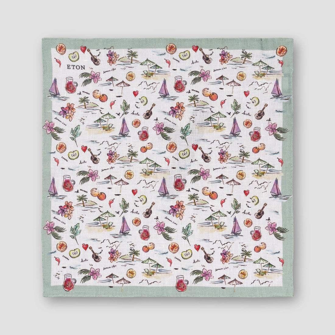 Multicolour Summer Beach Motif Linen Pocket Square - ETON