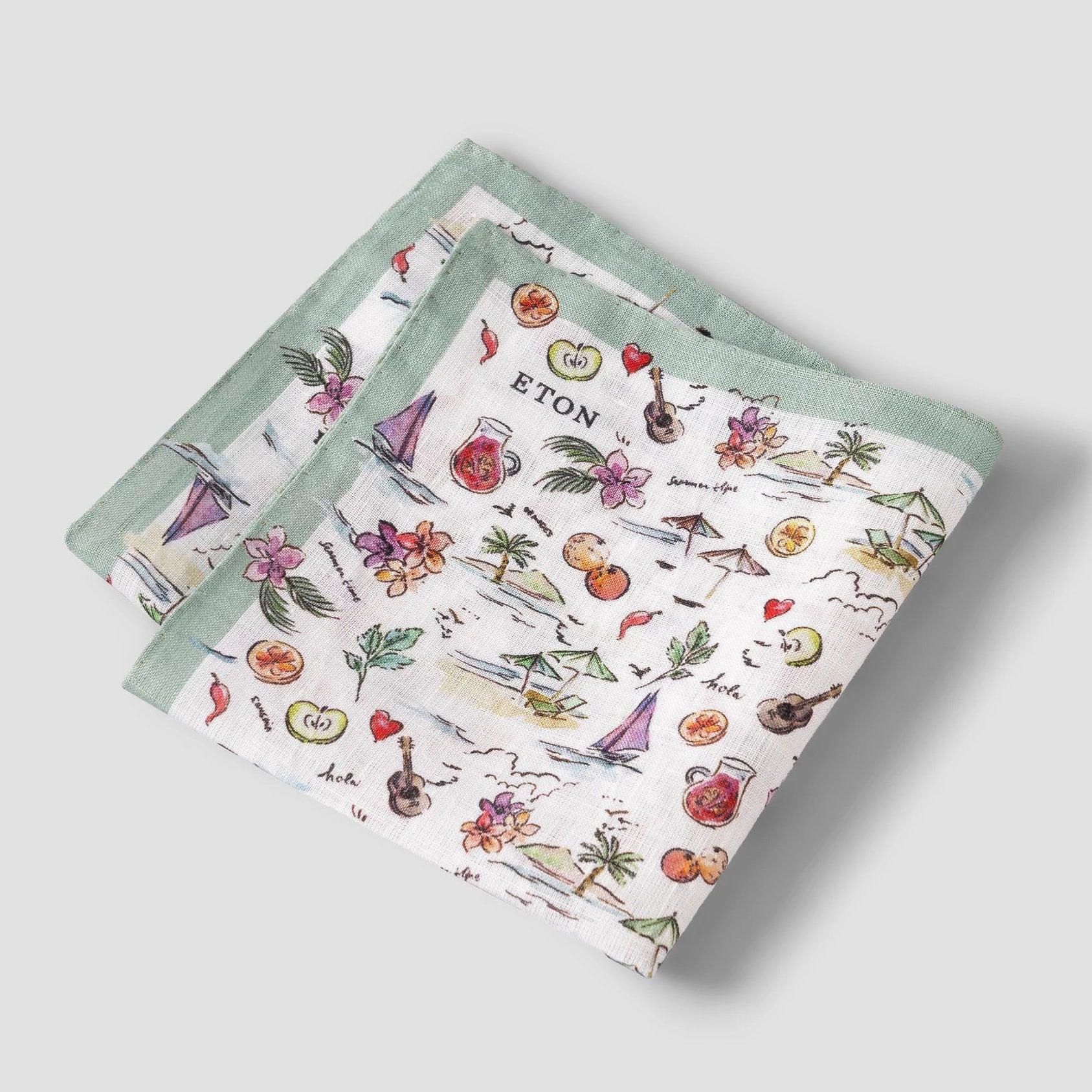 Multicolour Summer Beach Motif Linen Pocket Square - ETON