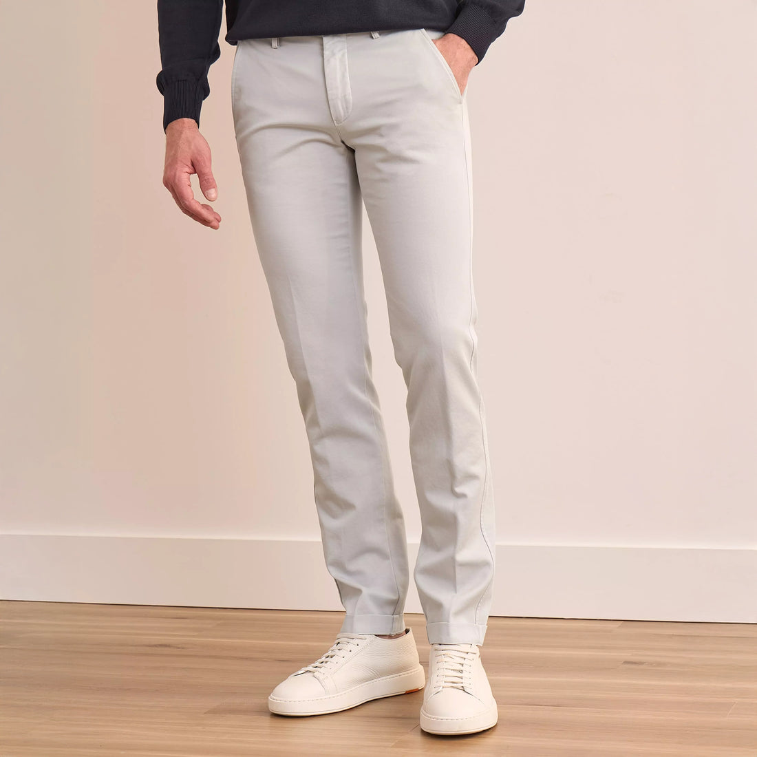 Light Gray Chino Gaberdine Stretch Slim Fit Pants - Mason's