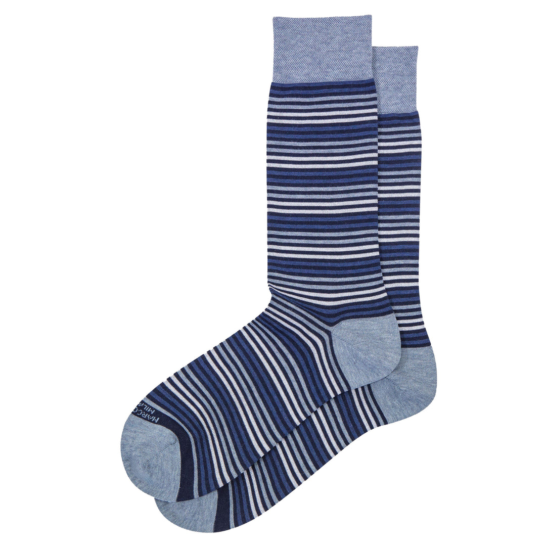 Navy Simple Stripe Pima Cotton Mid-Calf Socks - Marcoliani - Boutique Jacques International