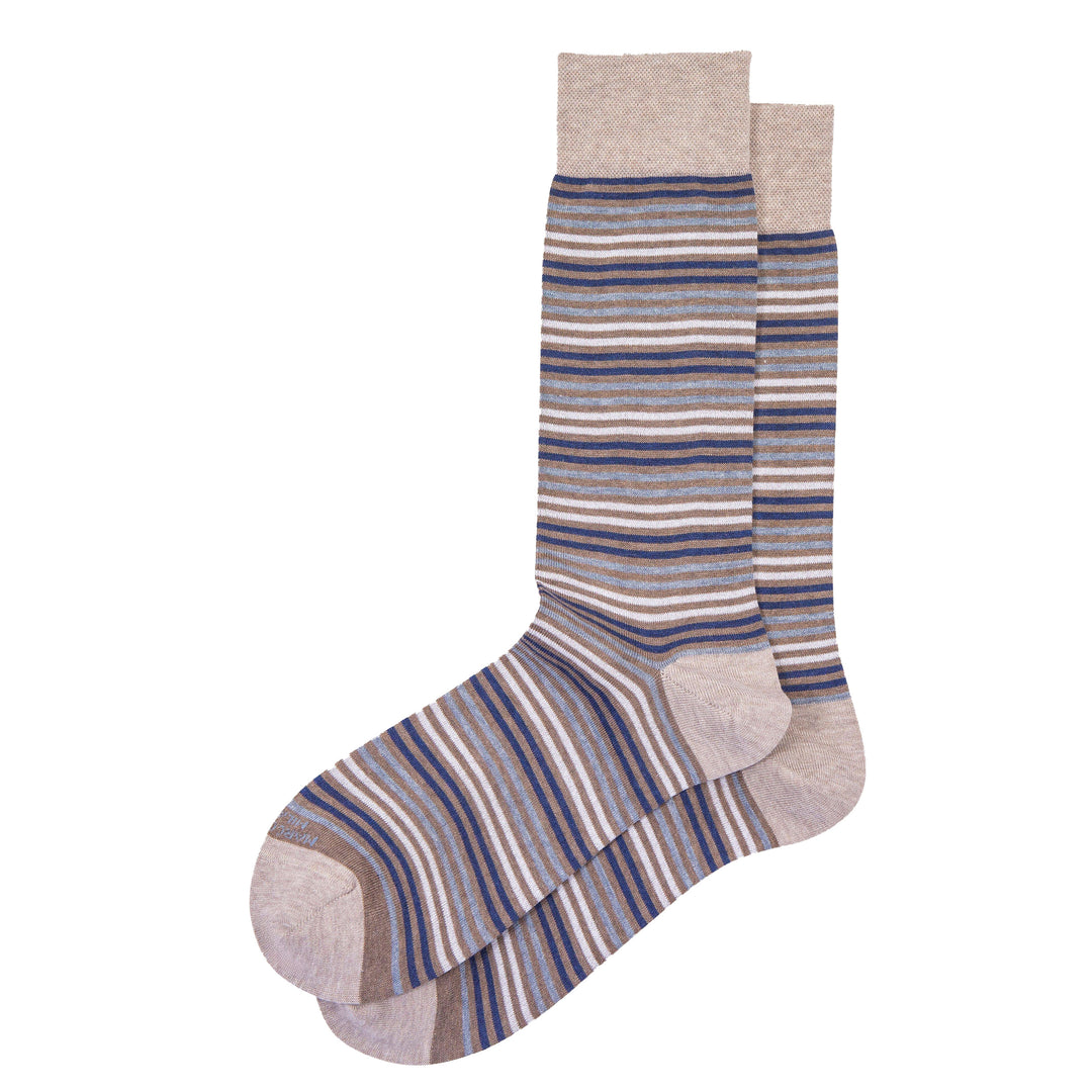 Cappuccino Simple Stripe Pima Cotton Mid-Calf Socks - Marcoliani - Boutique Jacques International