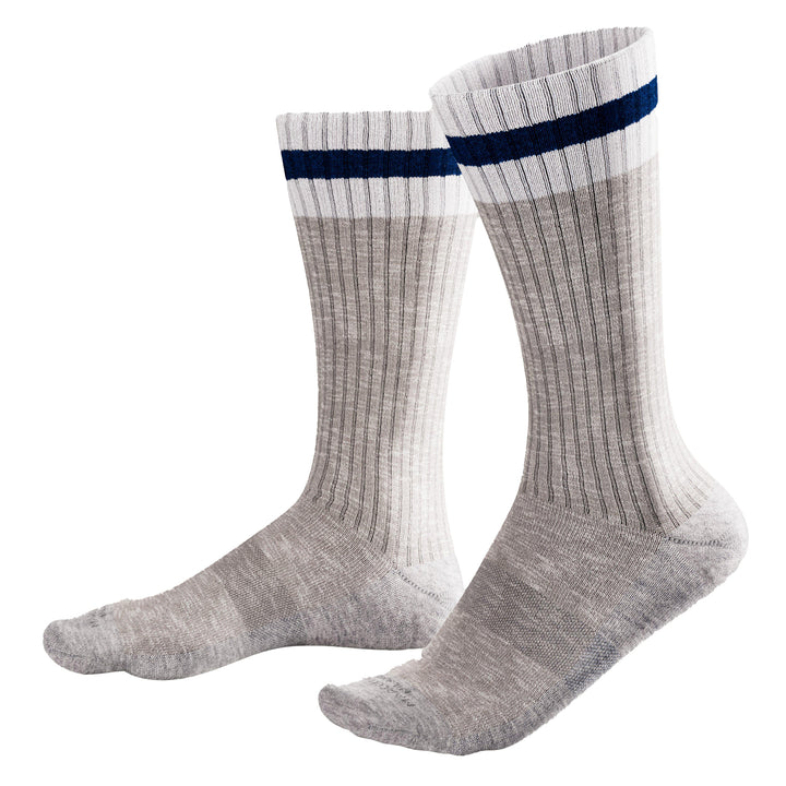Silver Gray Pima Cotton Preppy Stripe Mid-Calf Sneaker Socks - Marcoliani