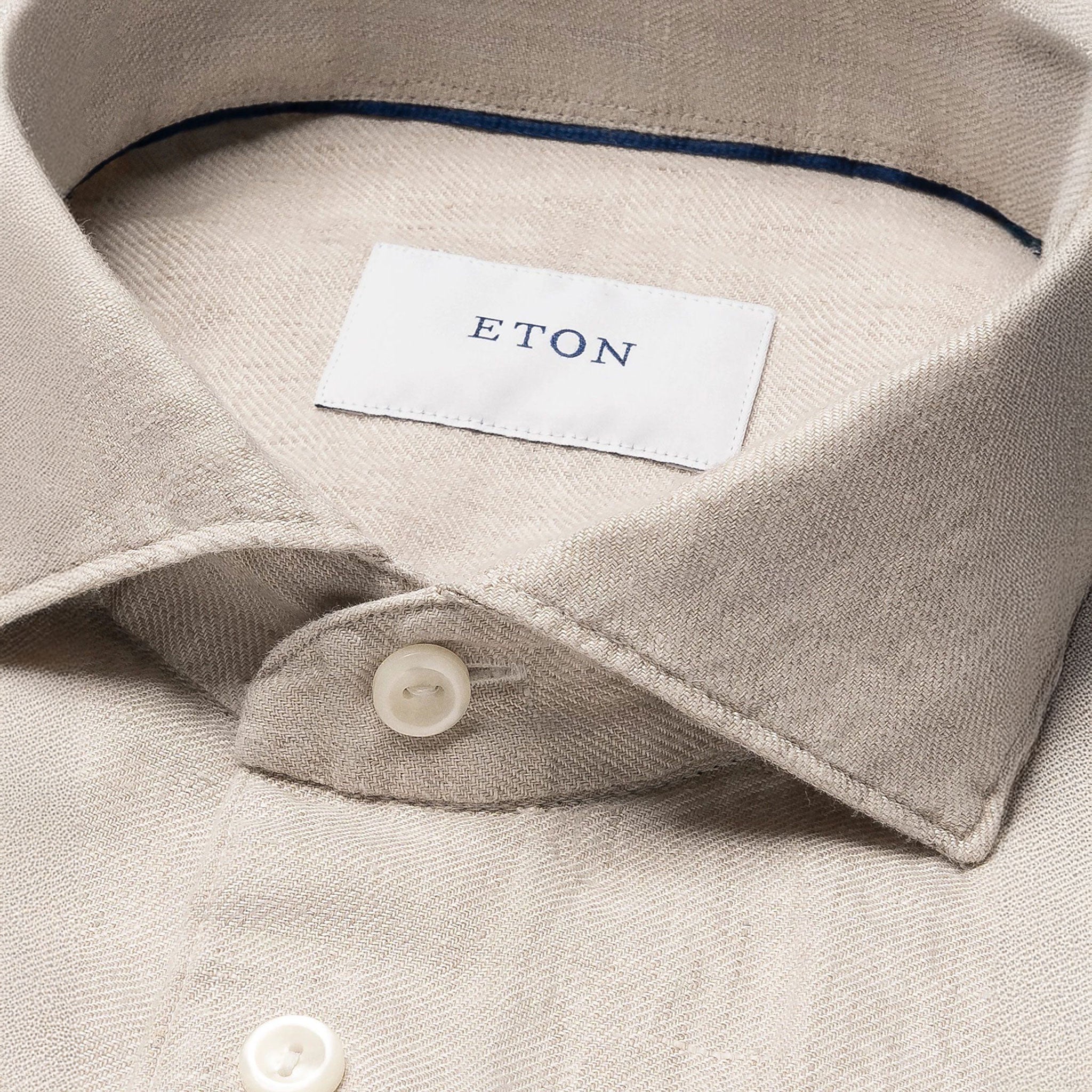 Beige Solid Linen Twill Slim Fit Casual Shirt - ETON