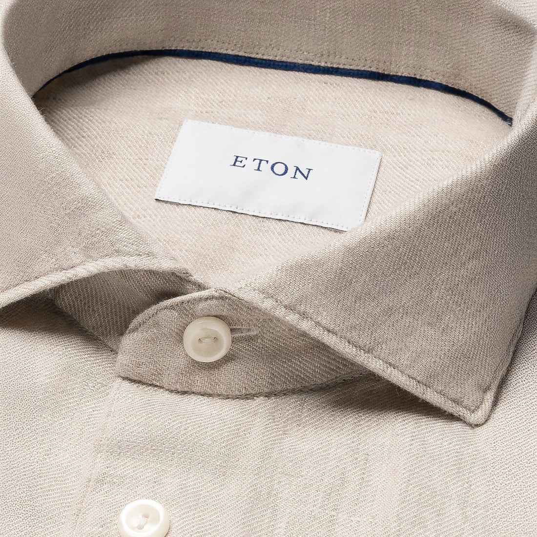Beige Solid Linen Twill Slim Fit Casual Shirt - ETON