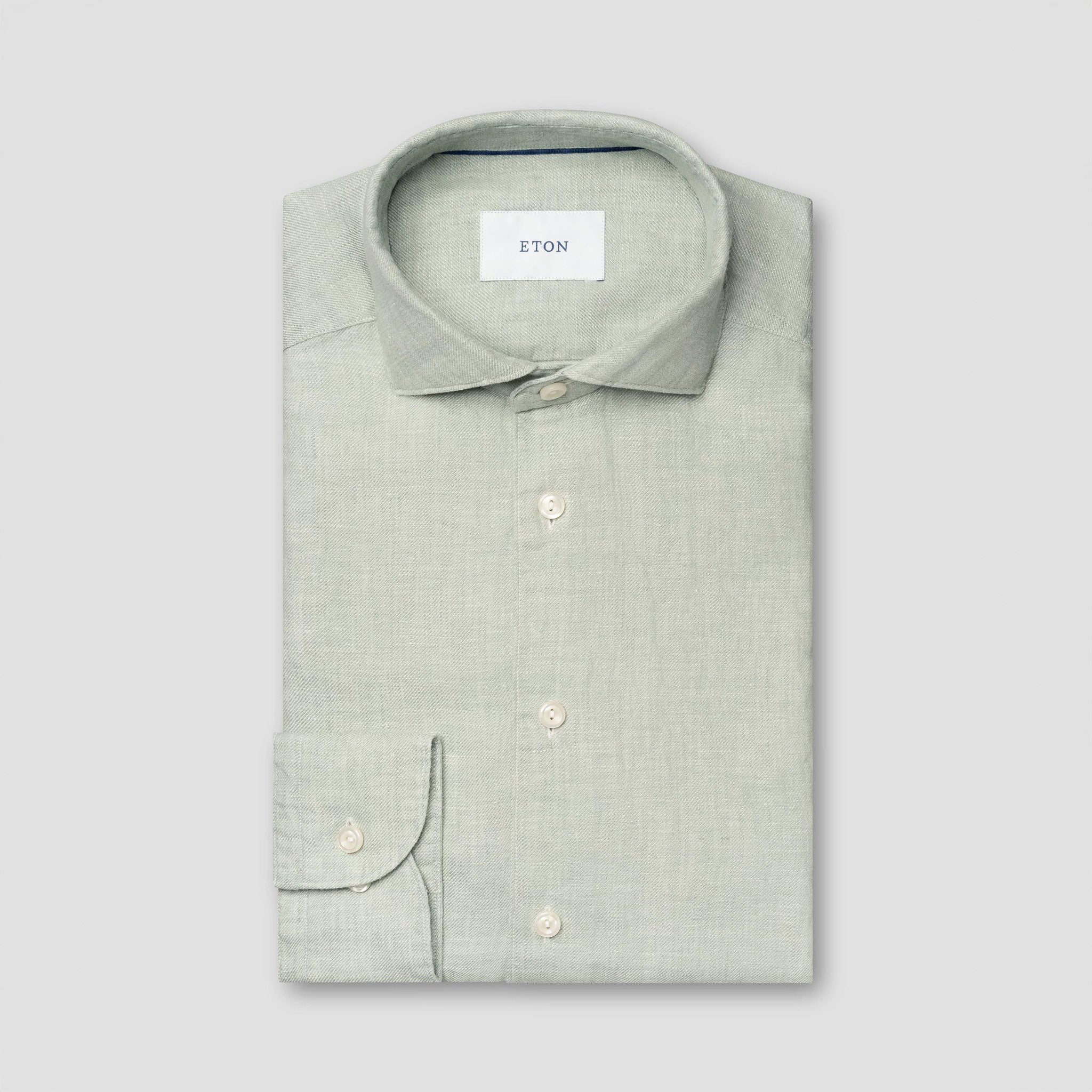 Mint Green Solid Linen Twill Slim Fit Casual Shirt - ETON