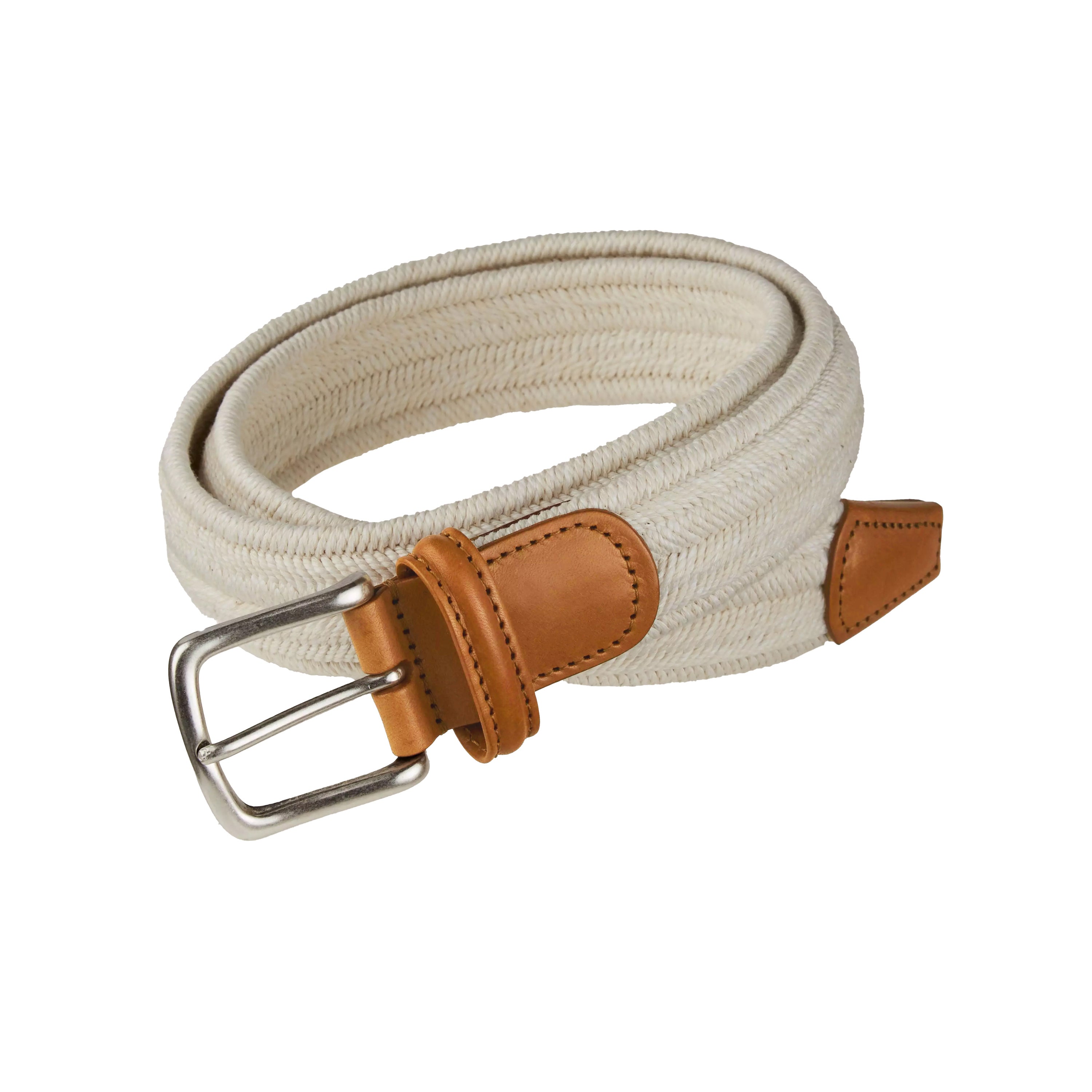 Café Cream Linen Cotton Woven Stretch Belt - Anderson's