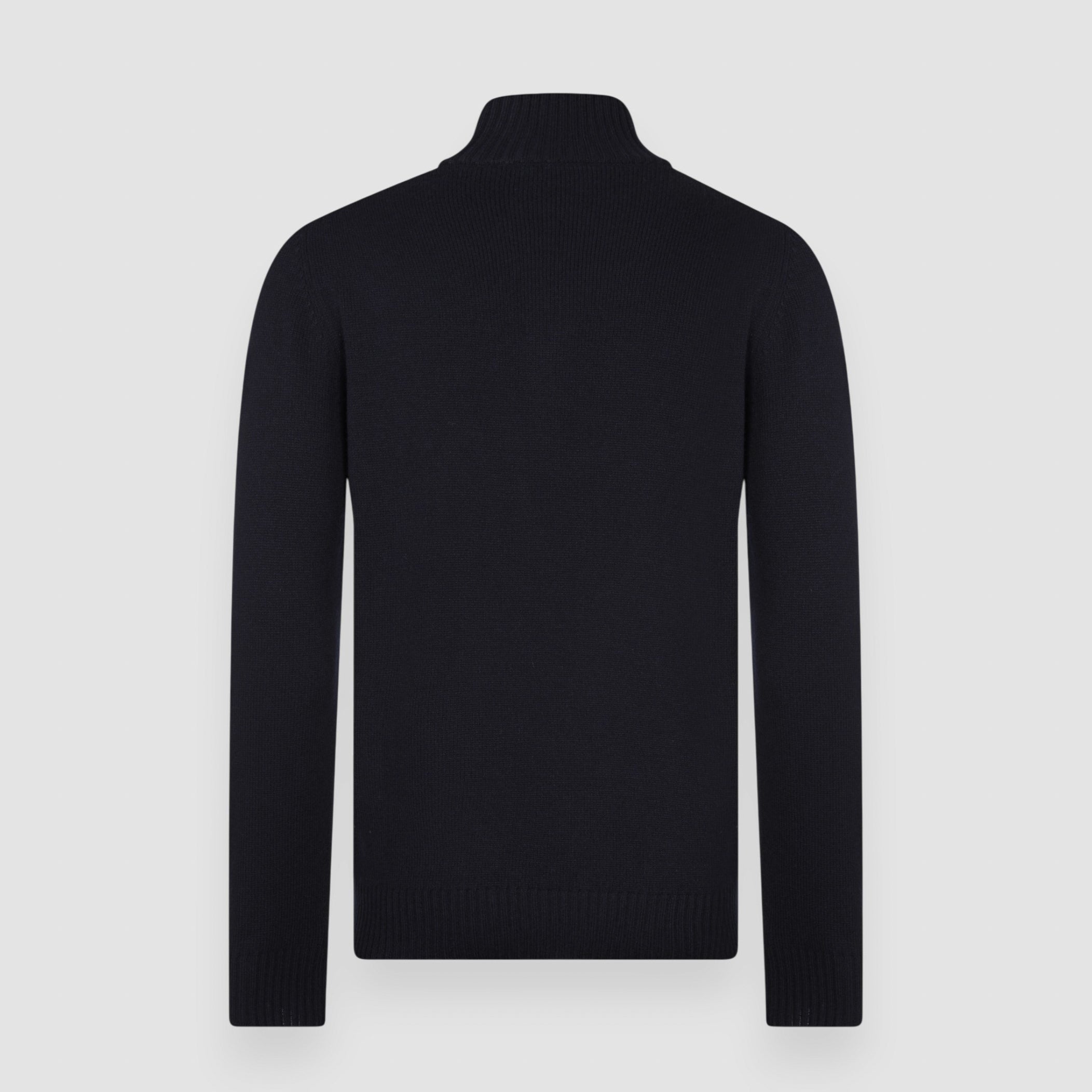 Navy Blue Wool/Cashmere/Viscose Half Zip Sweater - GRAN SASSO
