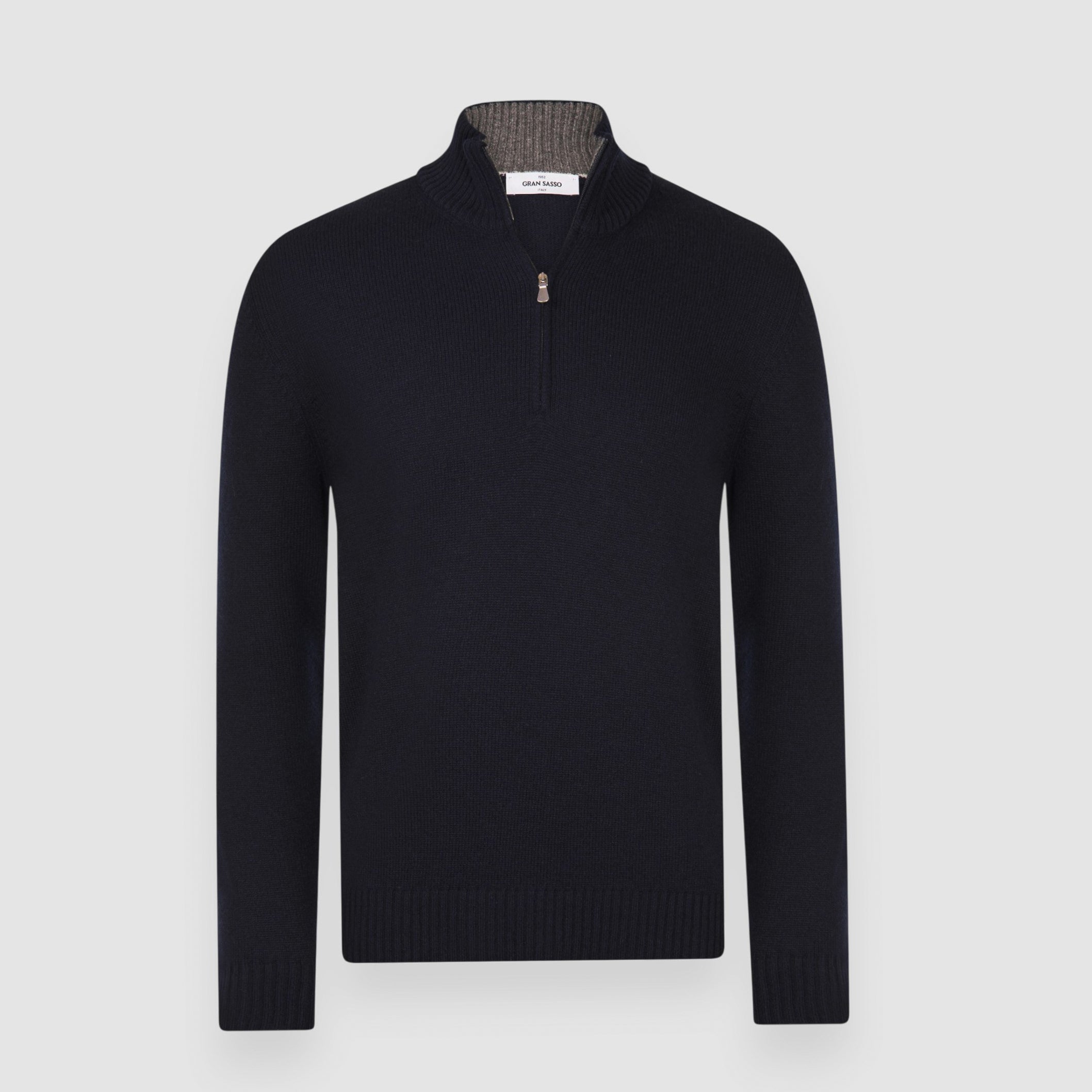 Navy Blue Wool/Cashmere/Viscose Half Zip Sweater - GRAN SASSO