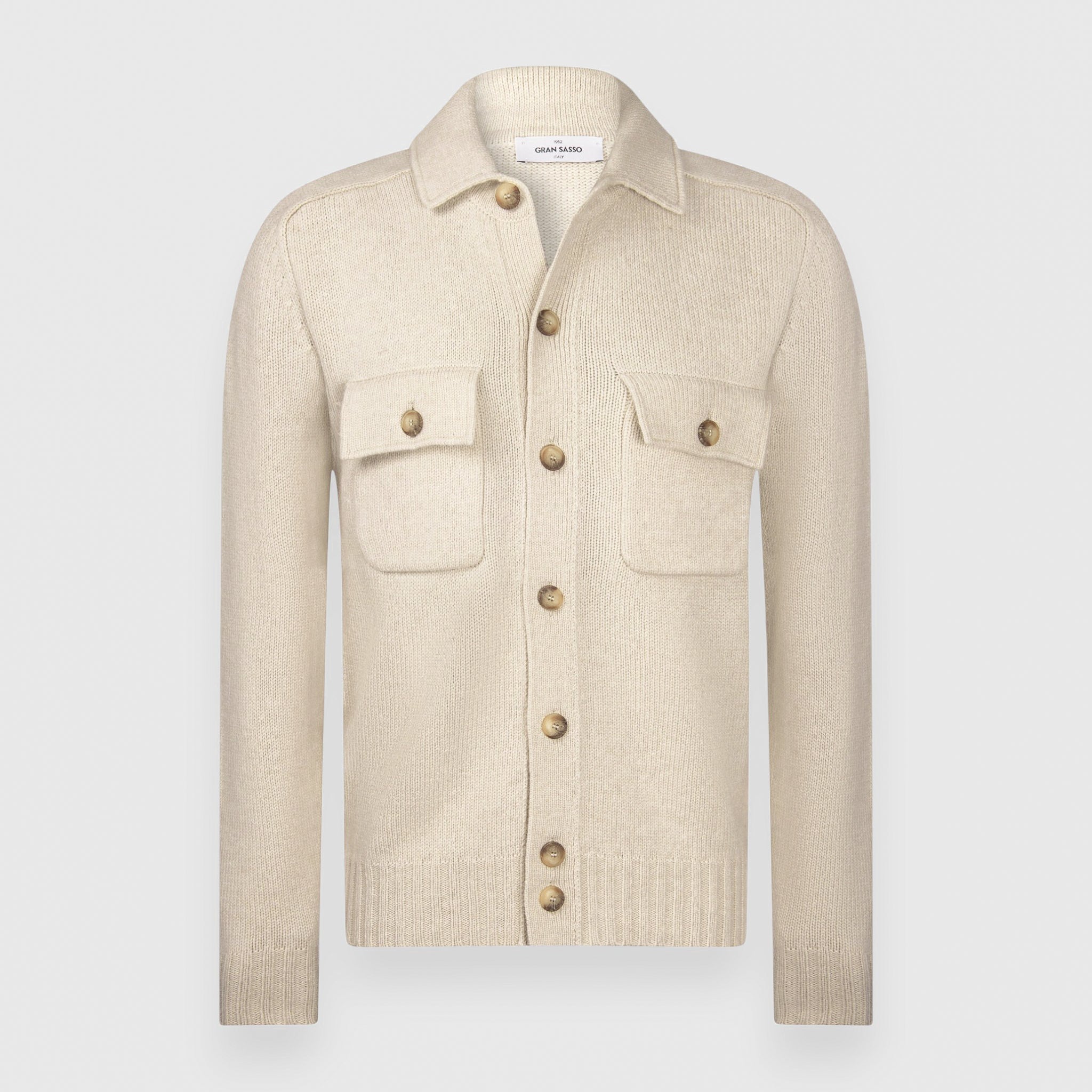 Cream Super Geelong Wool Knit Cardigan Overshirt - GRAN SASSO
