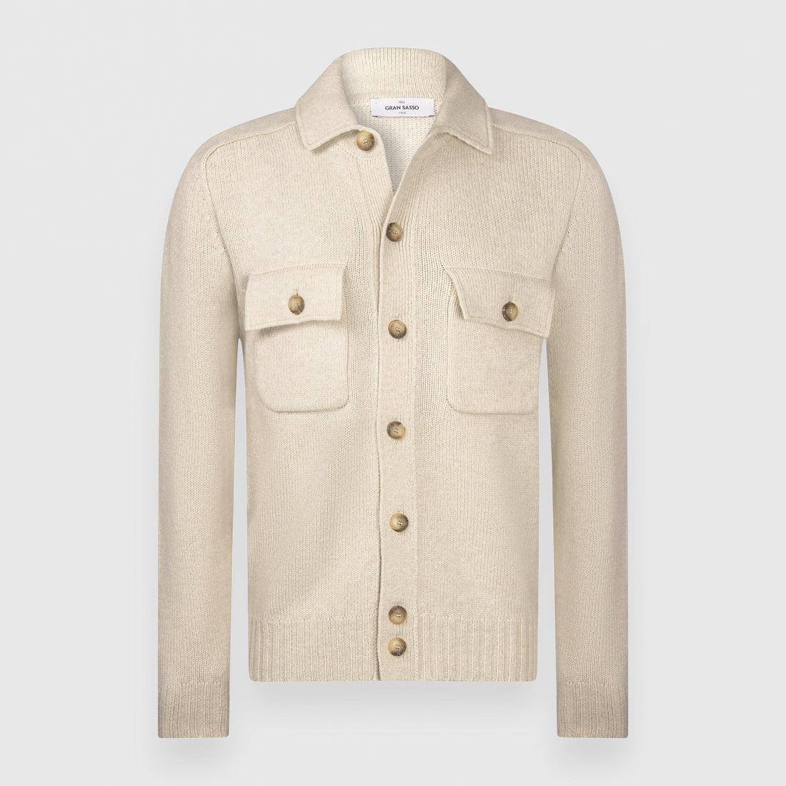 Cream Super Geelong Wool Knit Cardigan Overshirt - GRAN SASSO