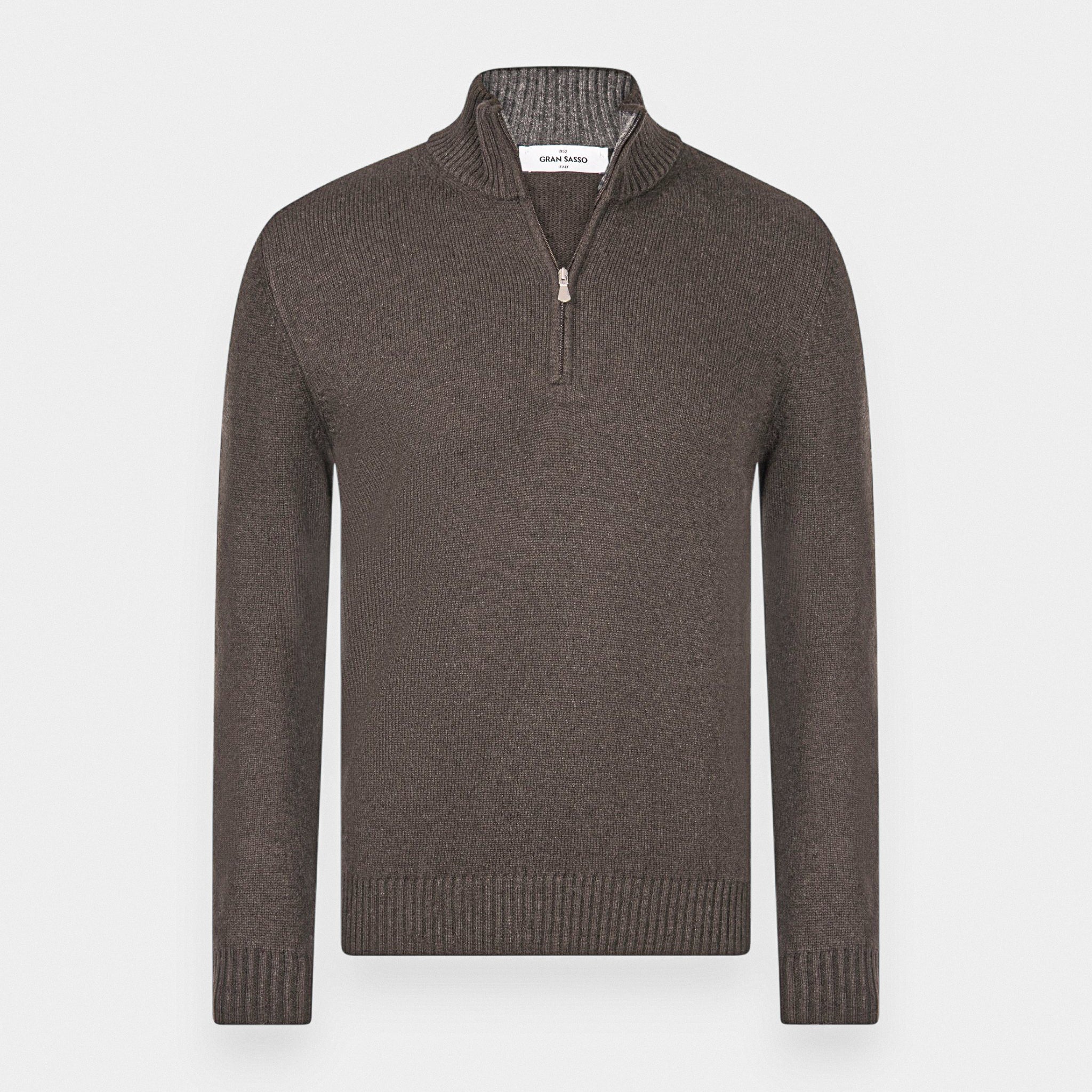 Brown Wool/Cashmere/Viscose Half Zip Sweater - GRAN SASSO - Boutique Jacques International