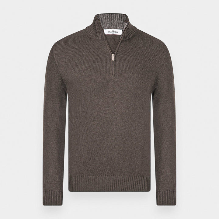 Brown Wool/Cashmere/Viscose Half Zip Sweater - GRAN SASSO - Boutique Jacques International