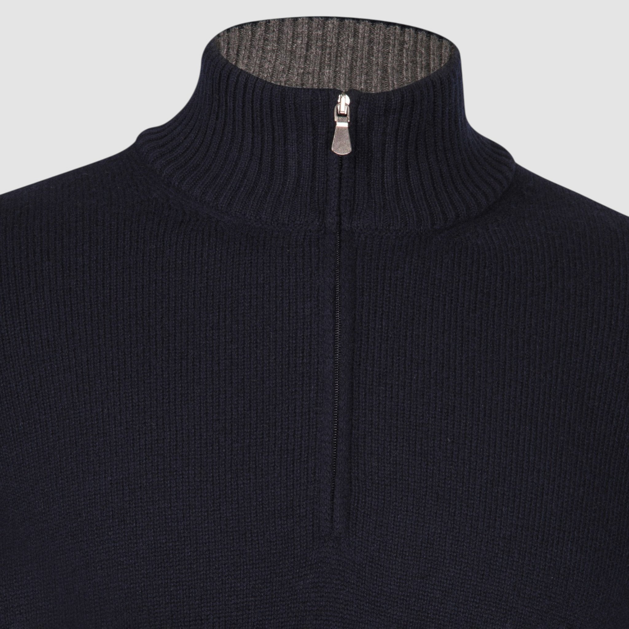 Navy Blue Wool/Cashmere/Viscose Half Zip Sweater - GRAN SASSO