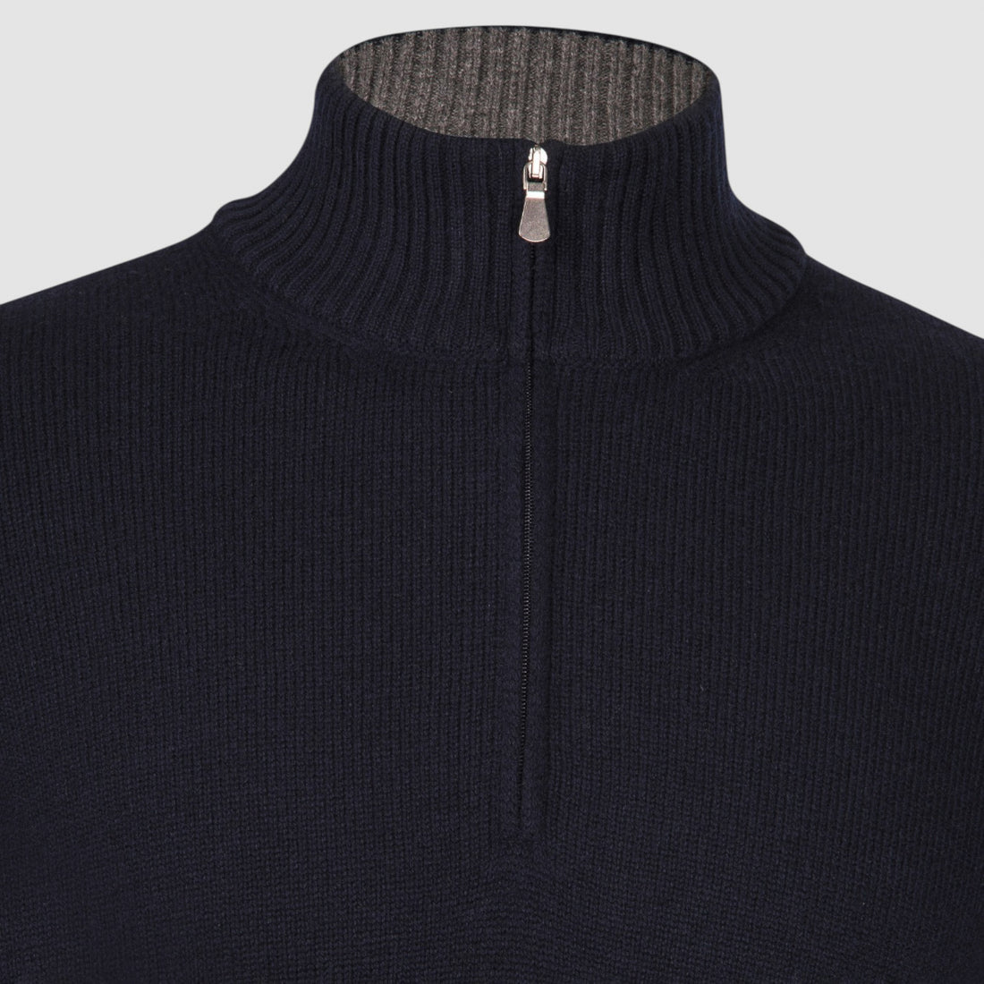 Navy Blue Wool/Cashmere/Viscose Half Zip Sweater - GRAN SASSO