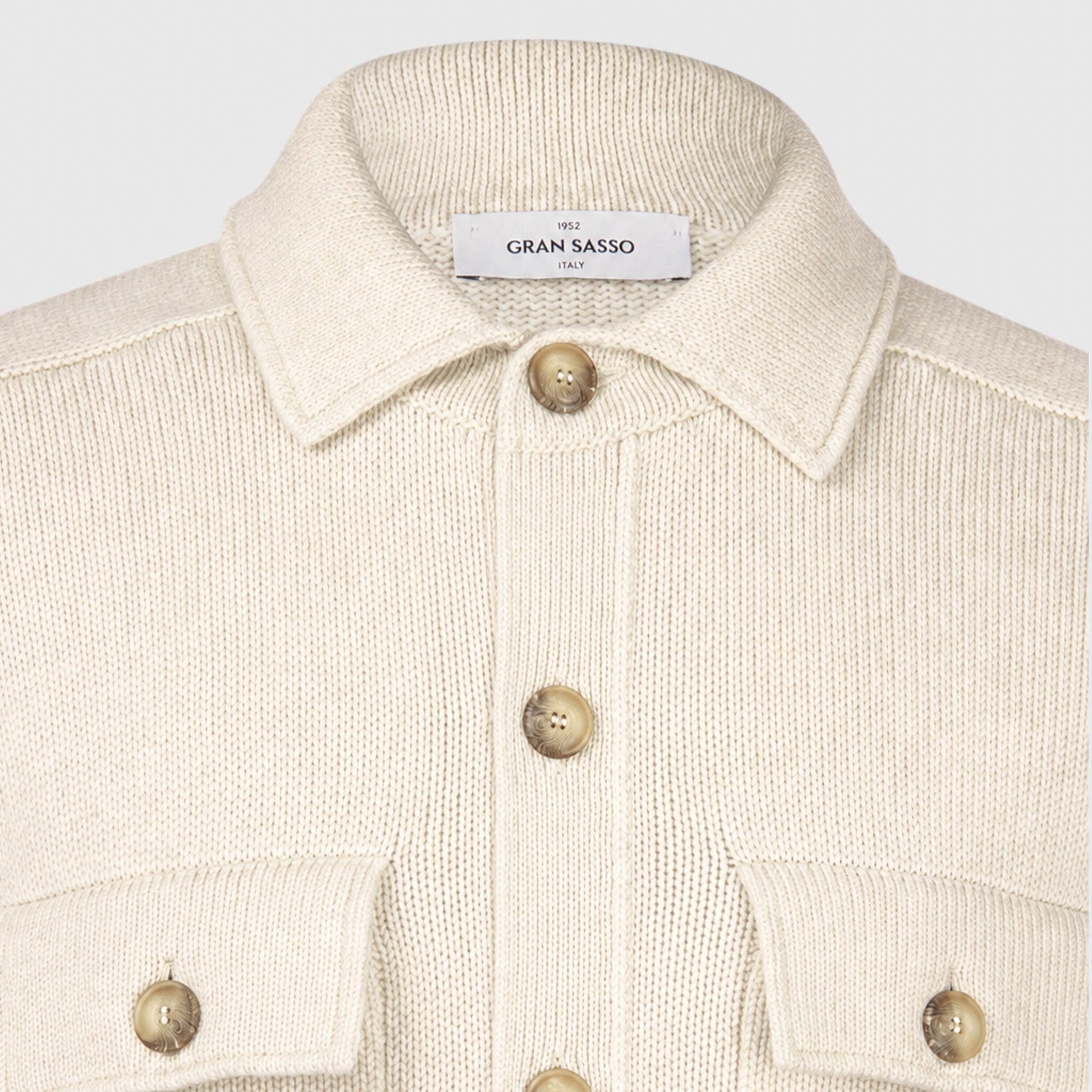 Cream Super Geelong Wool Knit Cardigan Overshirt - GRAN SASSO