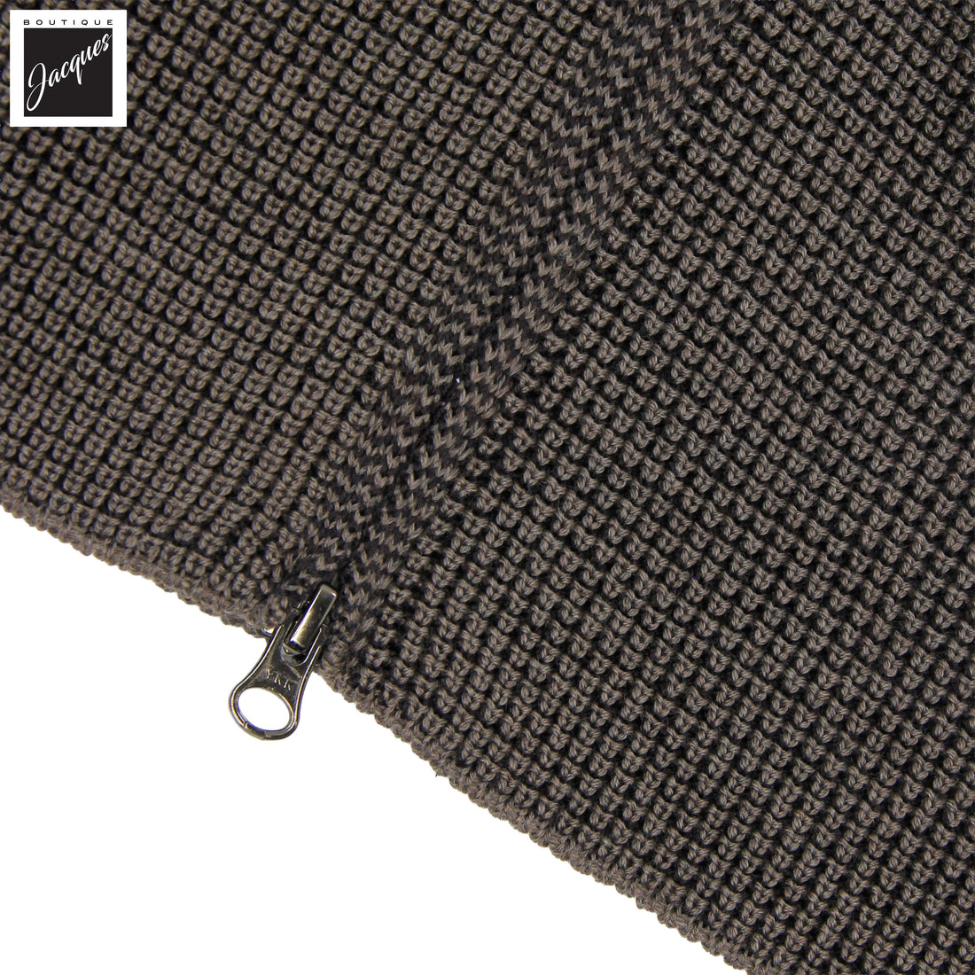 Taupe Merino Wool Double Royal Stitch Full-Zip Sweater - Phil Petter