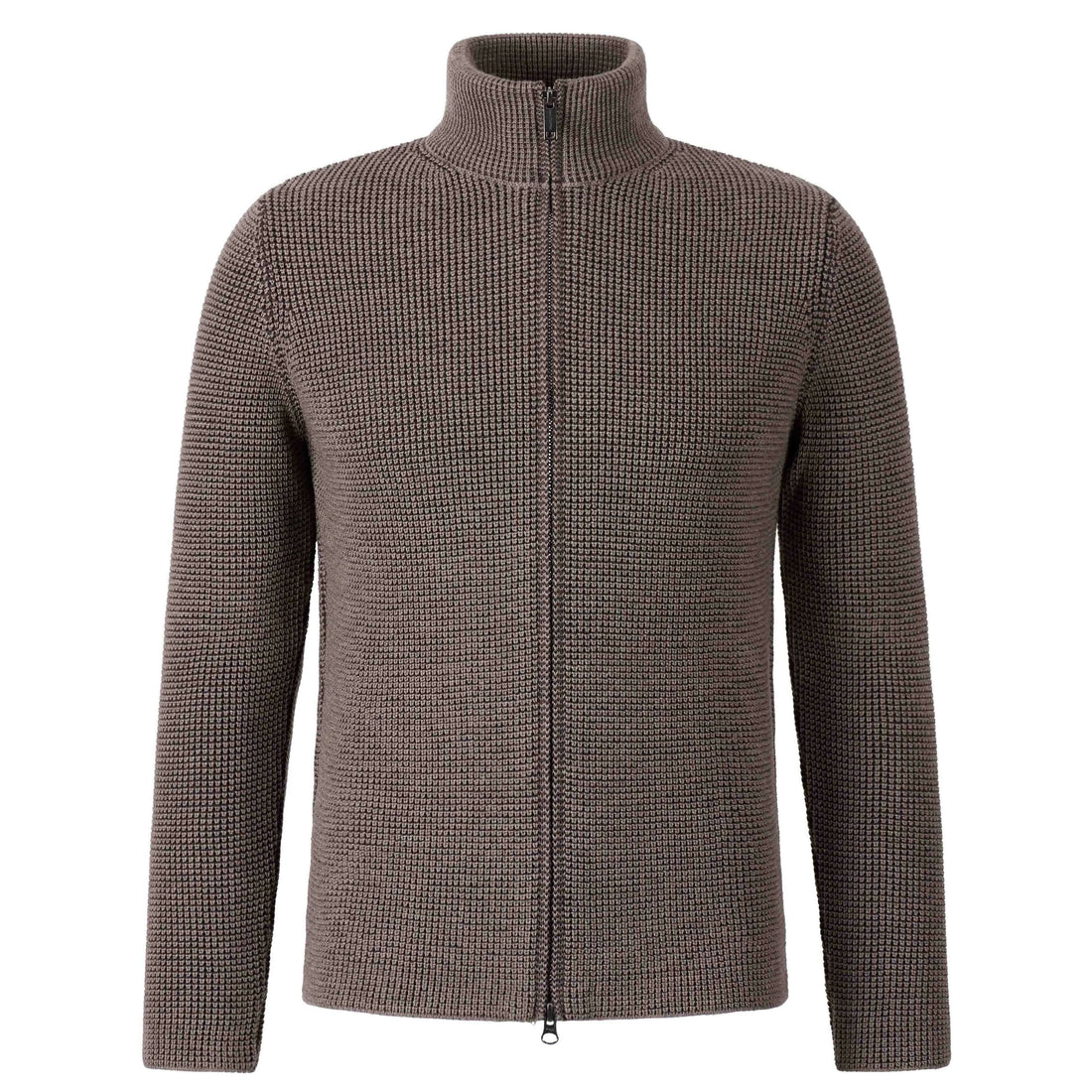 Taupe Merino Wool Double Royal Stitch Full-Zip Sweater - Phil Petter