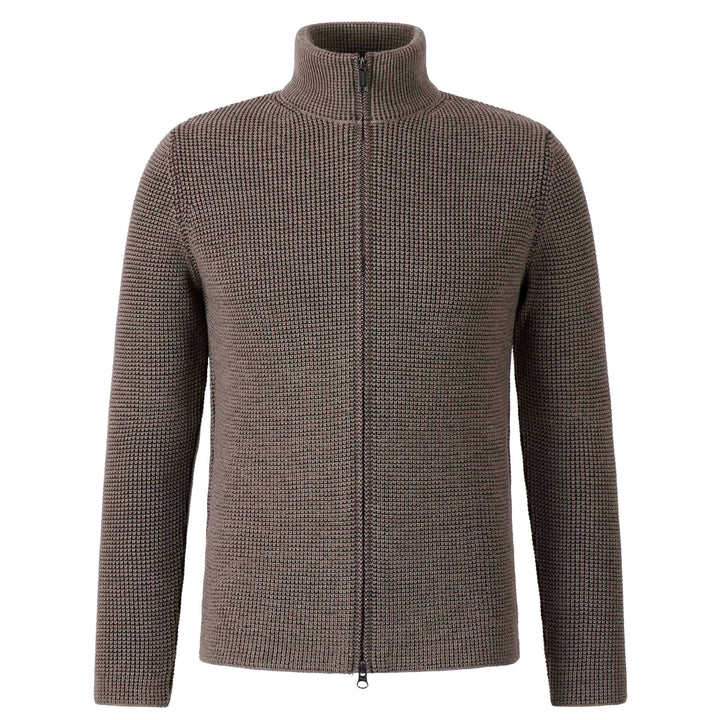 Taupe Merino Wool Double Royal Stitch Full-Zip Sweater - Phil Petter