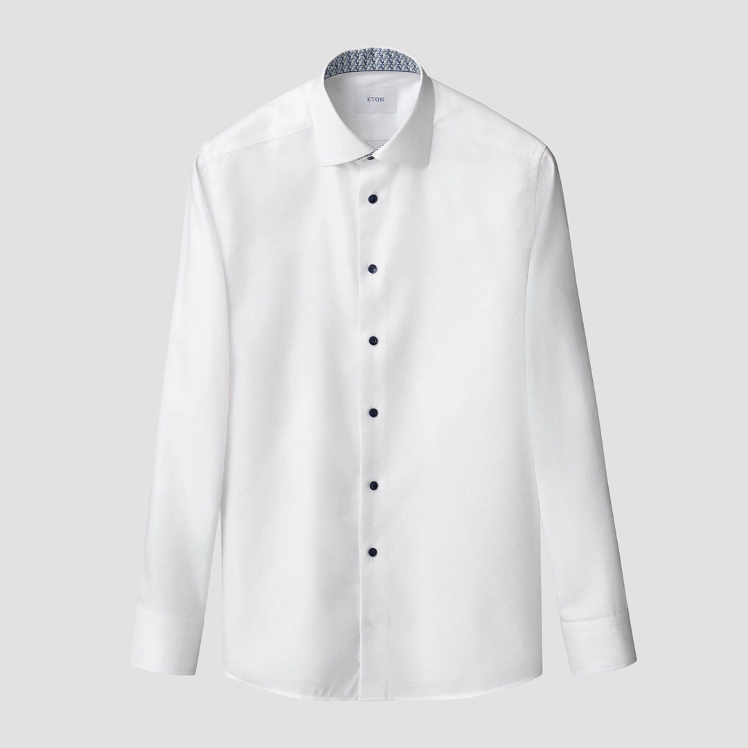 White Textured Twill Slim Fit Shirt w/ Geometric Effect Contrast - ETON - Boutique Jacques International